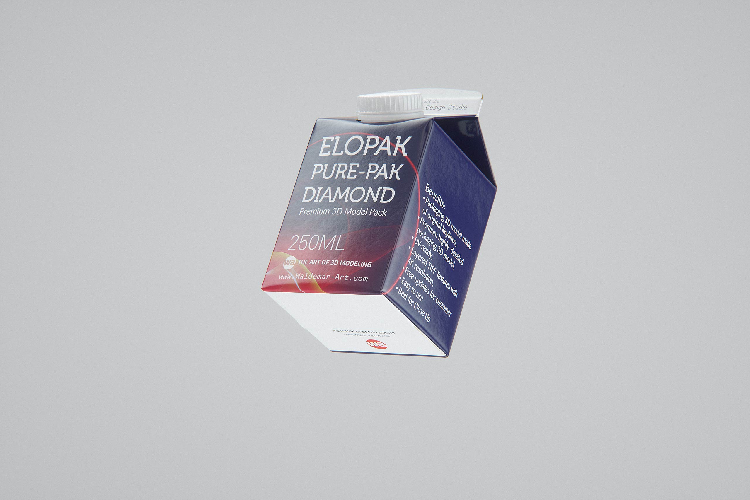 Elopak Pure-Pak Diamond Square 250ml carton packaging 3D model pack - front-bottom view