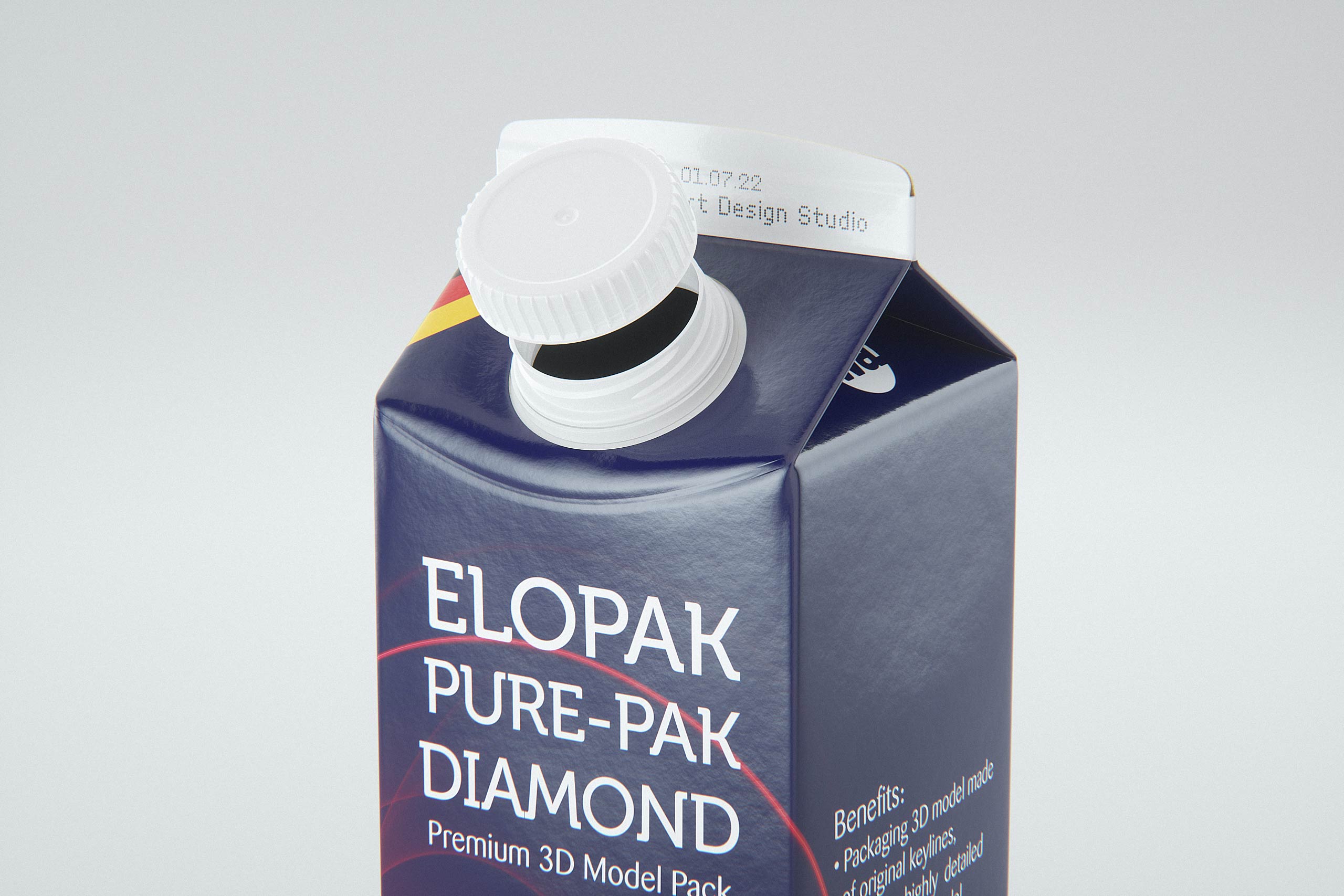 Elopak Pure-Pak Diamond Square 330ml carton packaging 3D model pack - close-up view with an open cap