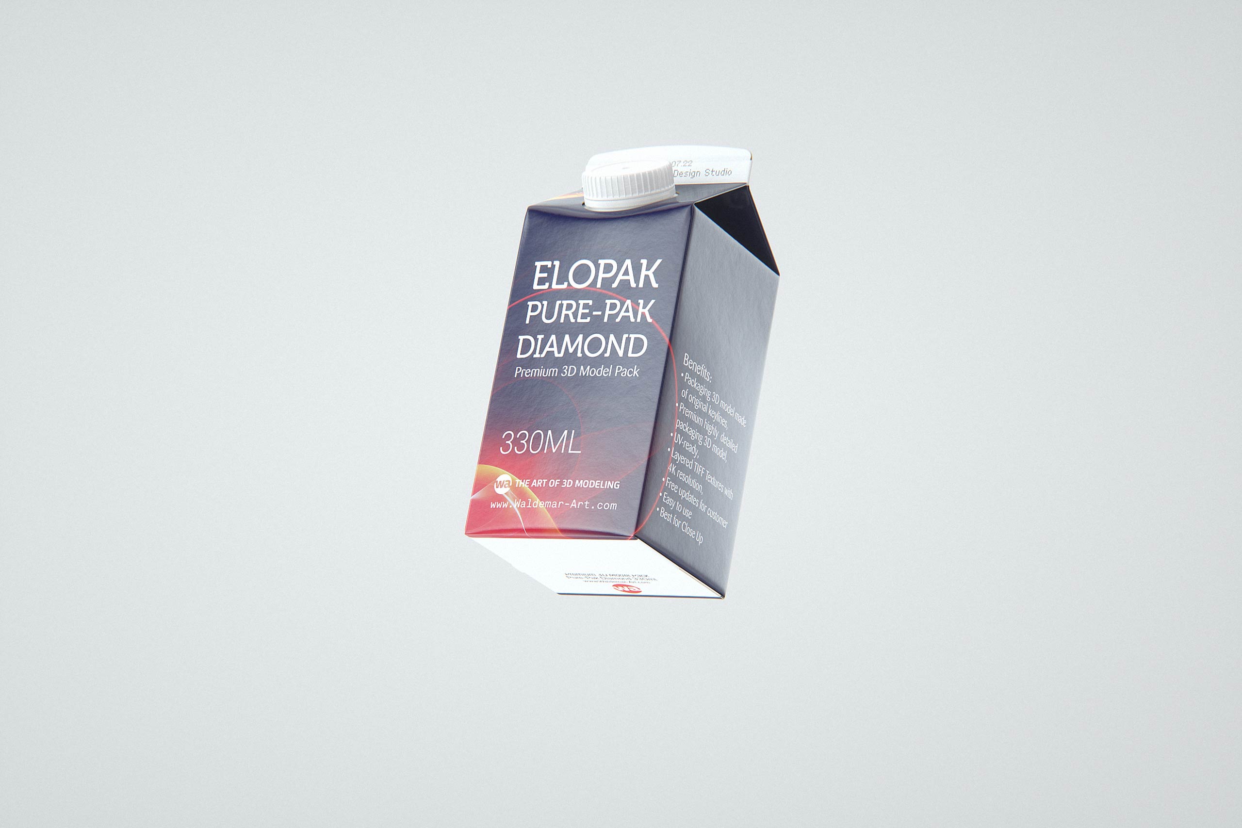 Elopak Pure-Pak Diamond Square 330ml carton packaging 3D model pack - front-bottom