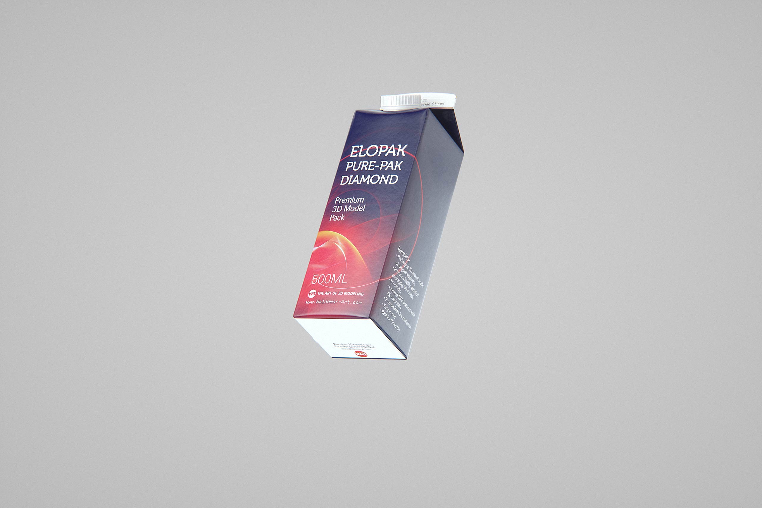 Elopak Pure-Pak Diamond Square 500ml carton packaging 3D model pack - front-bottom view