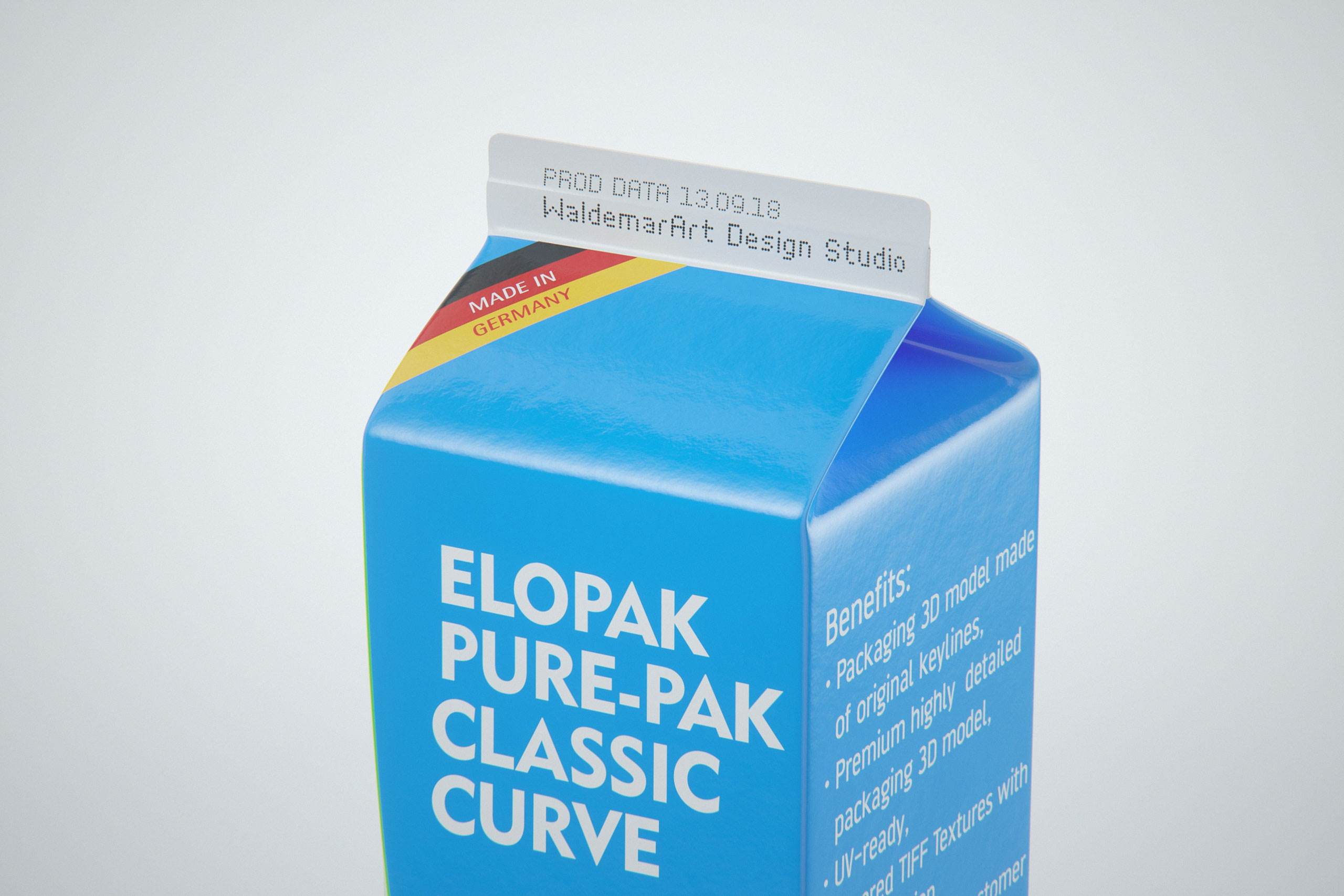 Elopak Pure-Pak Classic CURVE 1000ml (no opening) Premium carton packaging 3D model pack - back view