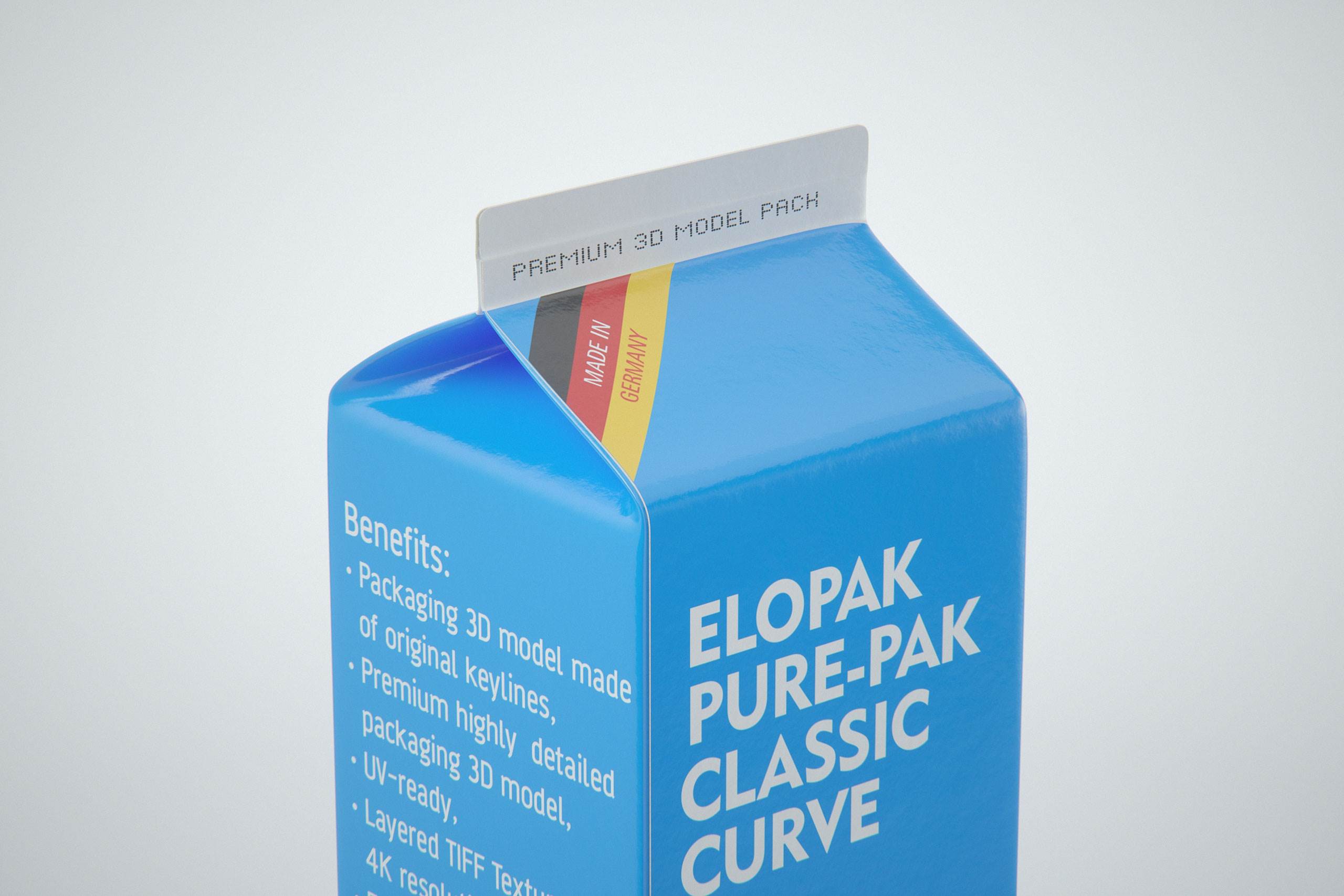 Elopak Pure-Pak Classic CURVE 1000ml (no opening) Premium carton packaging 3D model pack - back view 2