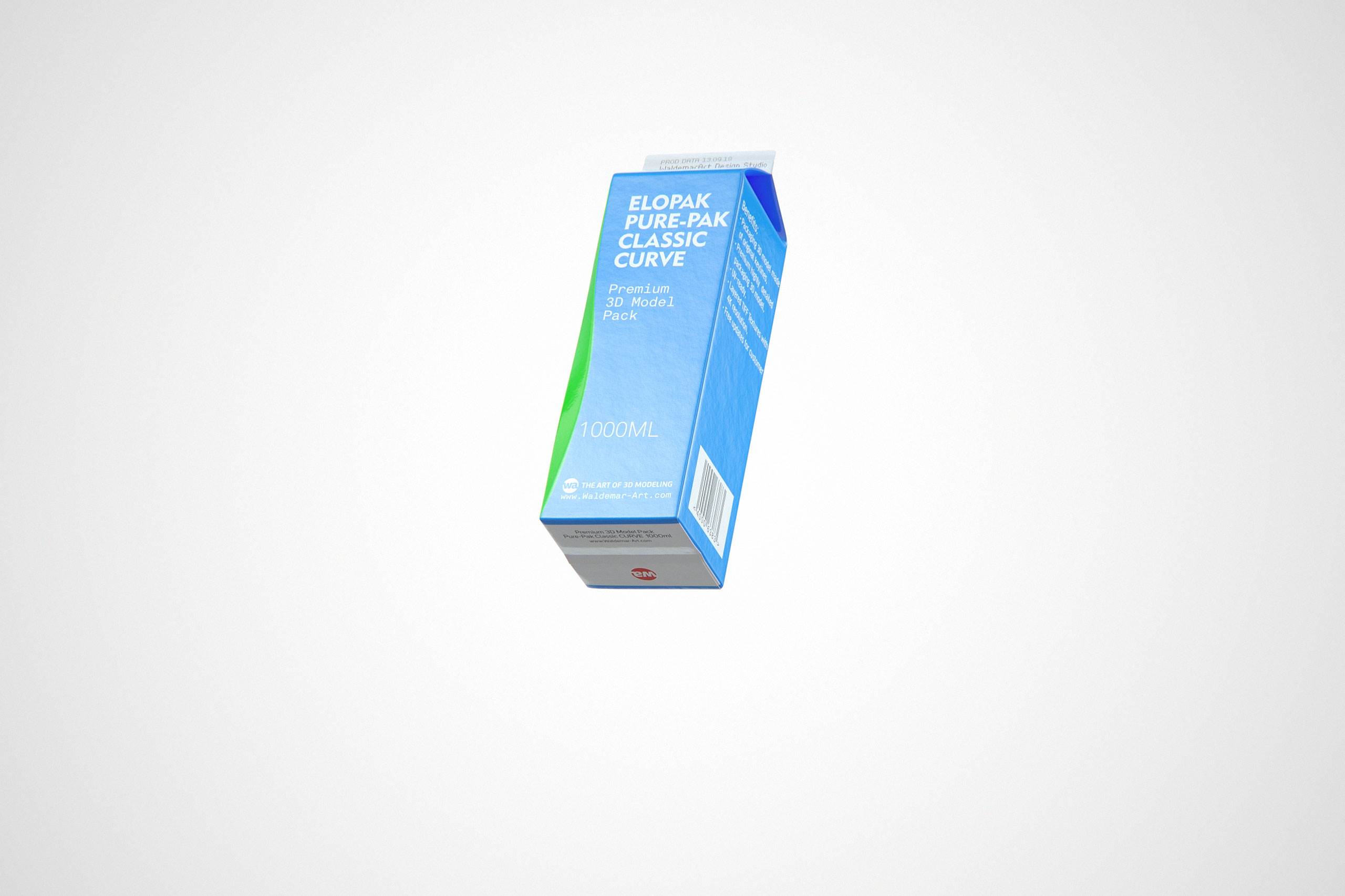 Elopak Pure-Pak Classic CURVE 1000ml (no opening) Premium carton packaging 3D model pack - front-bottom view