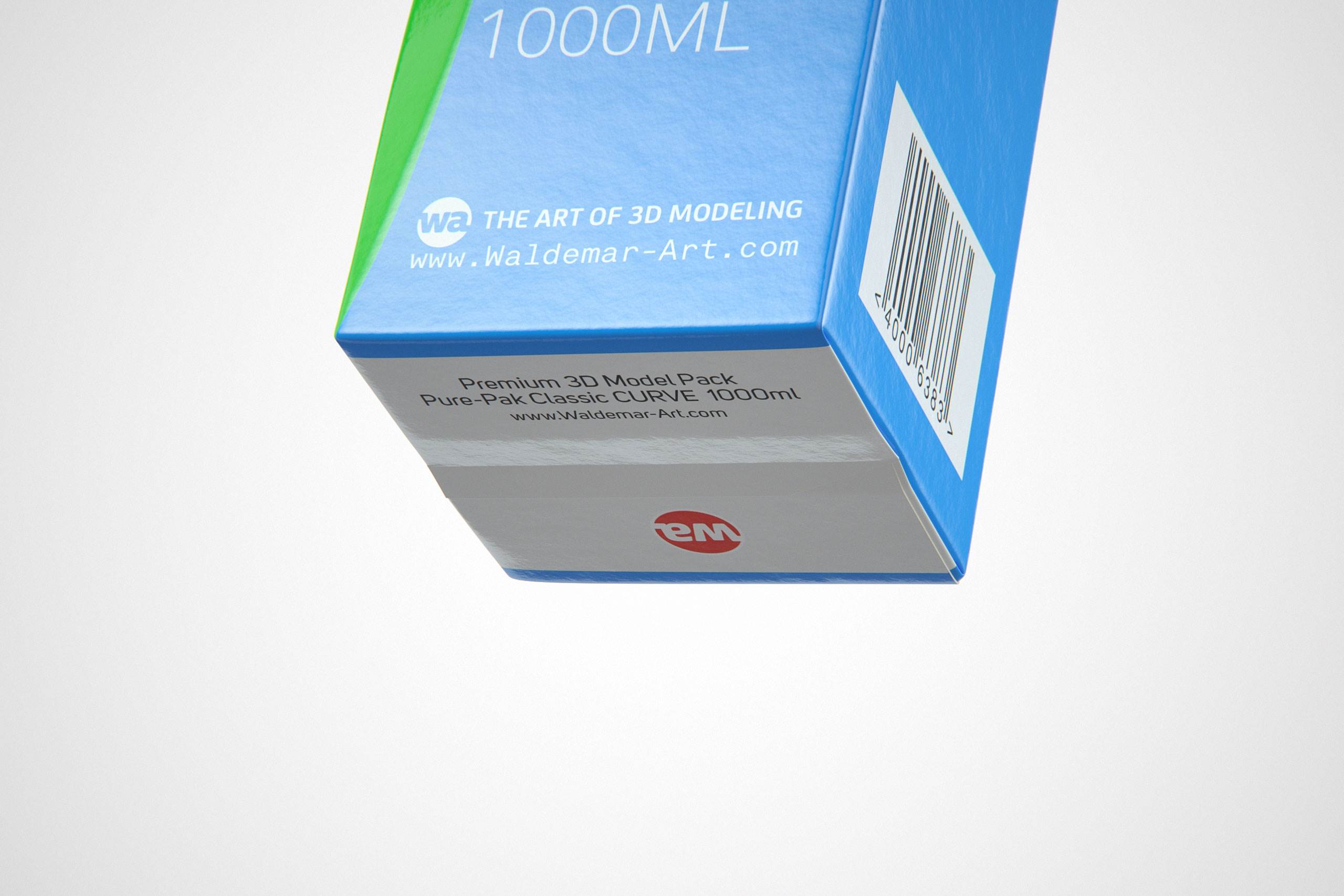 Elopak Pure-Pak Classic CURVE 1000ml (no opening) Premium carton packaging 3D model pack - close-u[, front-bottom view