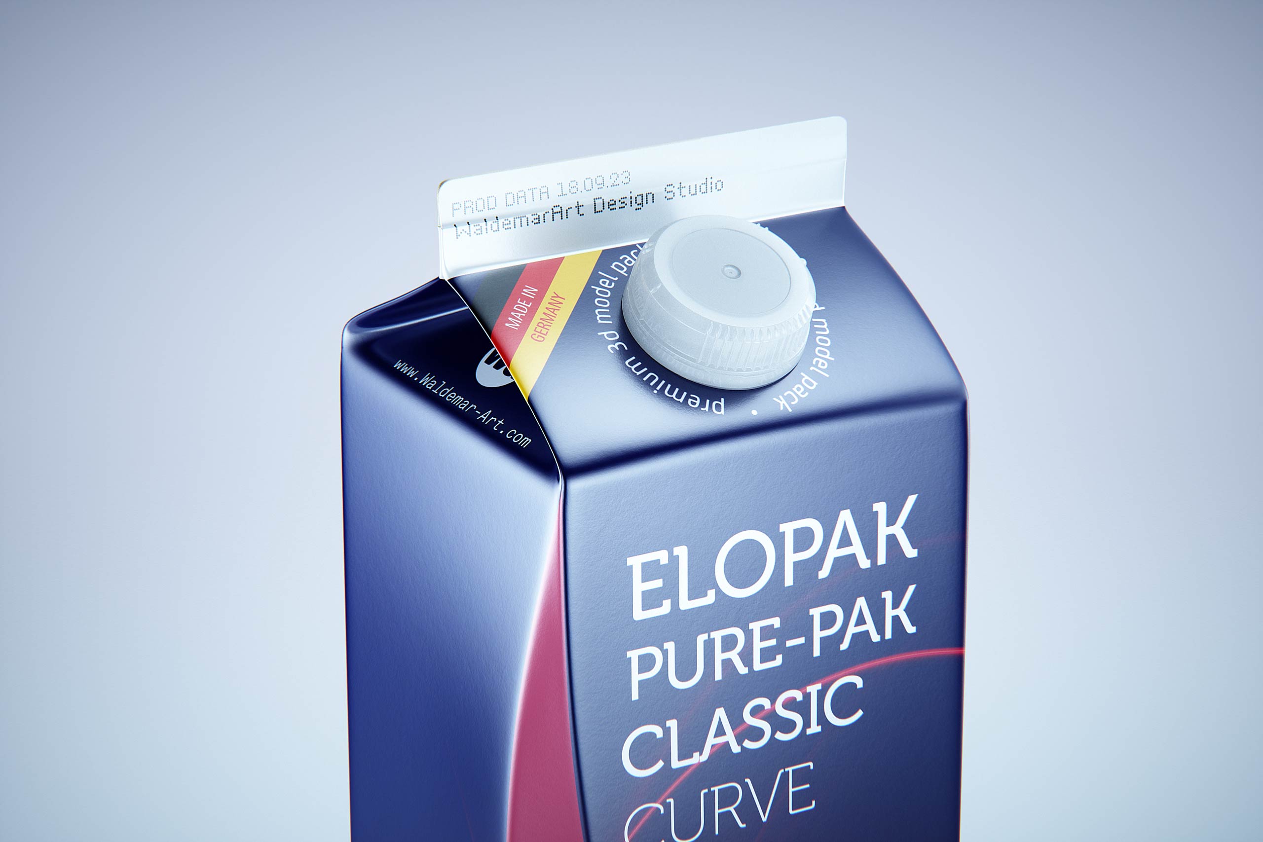 Premium carton packaging 3D model of Elopak Pure-Pak Classic Curve 1000ml with tethered cap TwistFlip 29