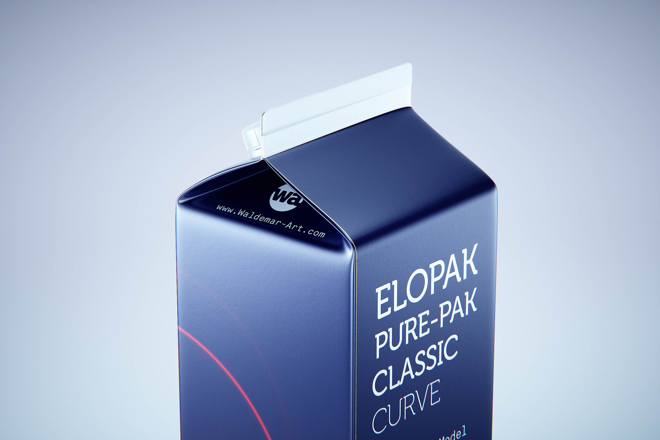 Premium carton packaging 3D model of Elopak Pure-Pak Classic Curve 1000ml with tethered cap TwistFlip 29