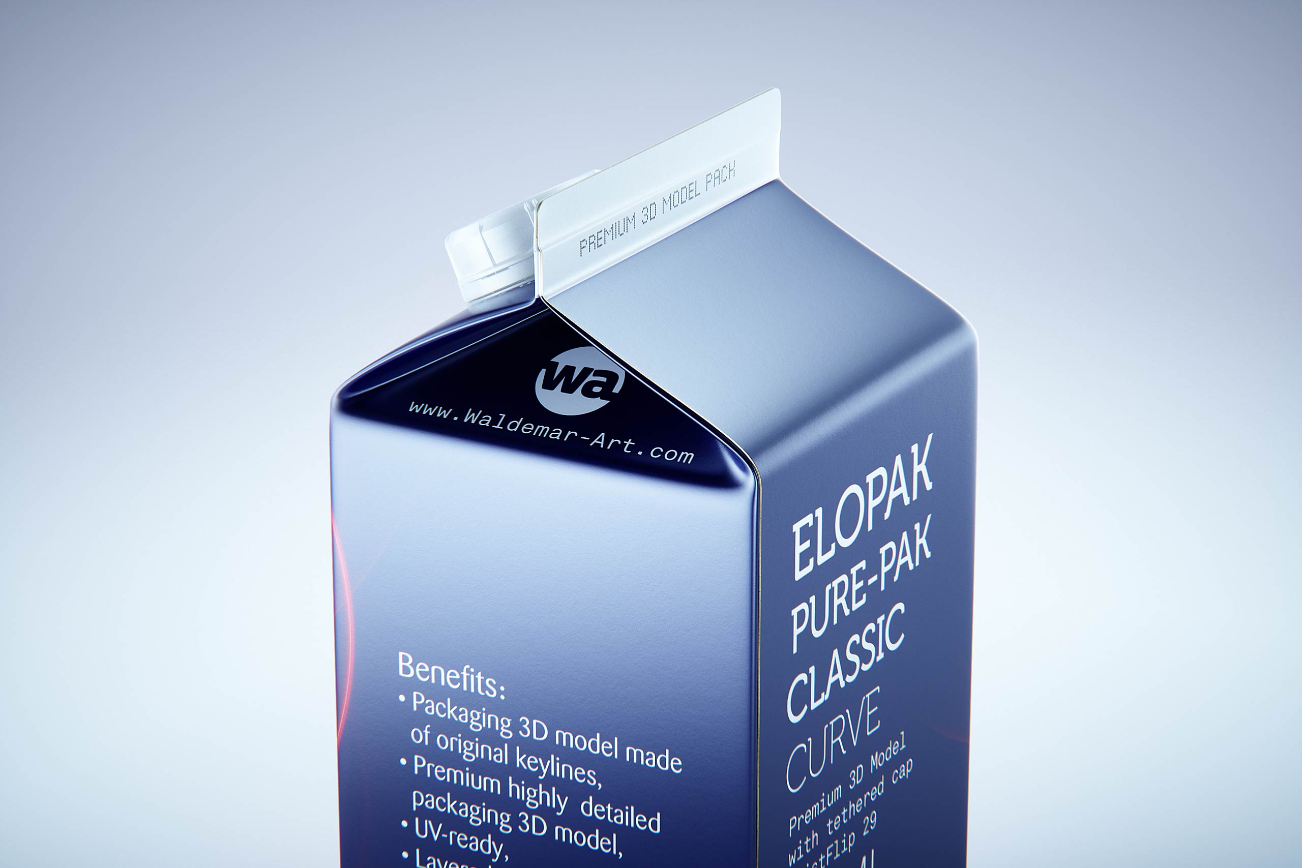Premium carton packaging 3D model of Elopak Pure-Pak Classic Curve 500ml with tethered cap TwistFlip 29