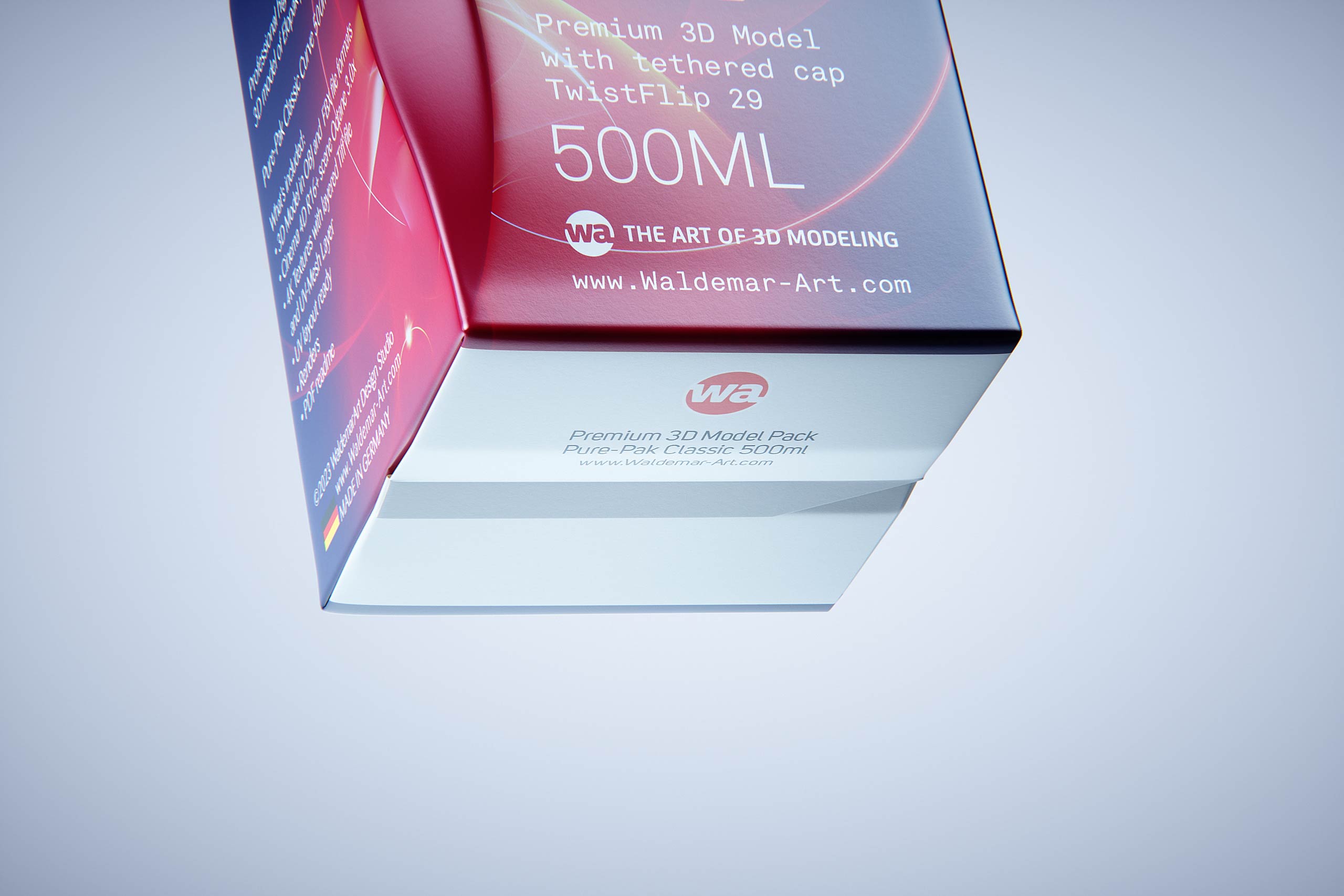Premium carton packaging 3D model of Elopak Pure-Pak Classic Curve 500ml with tethered cap TwistFlip 29