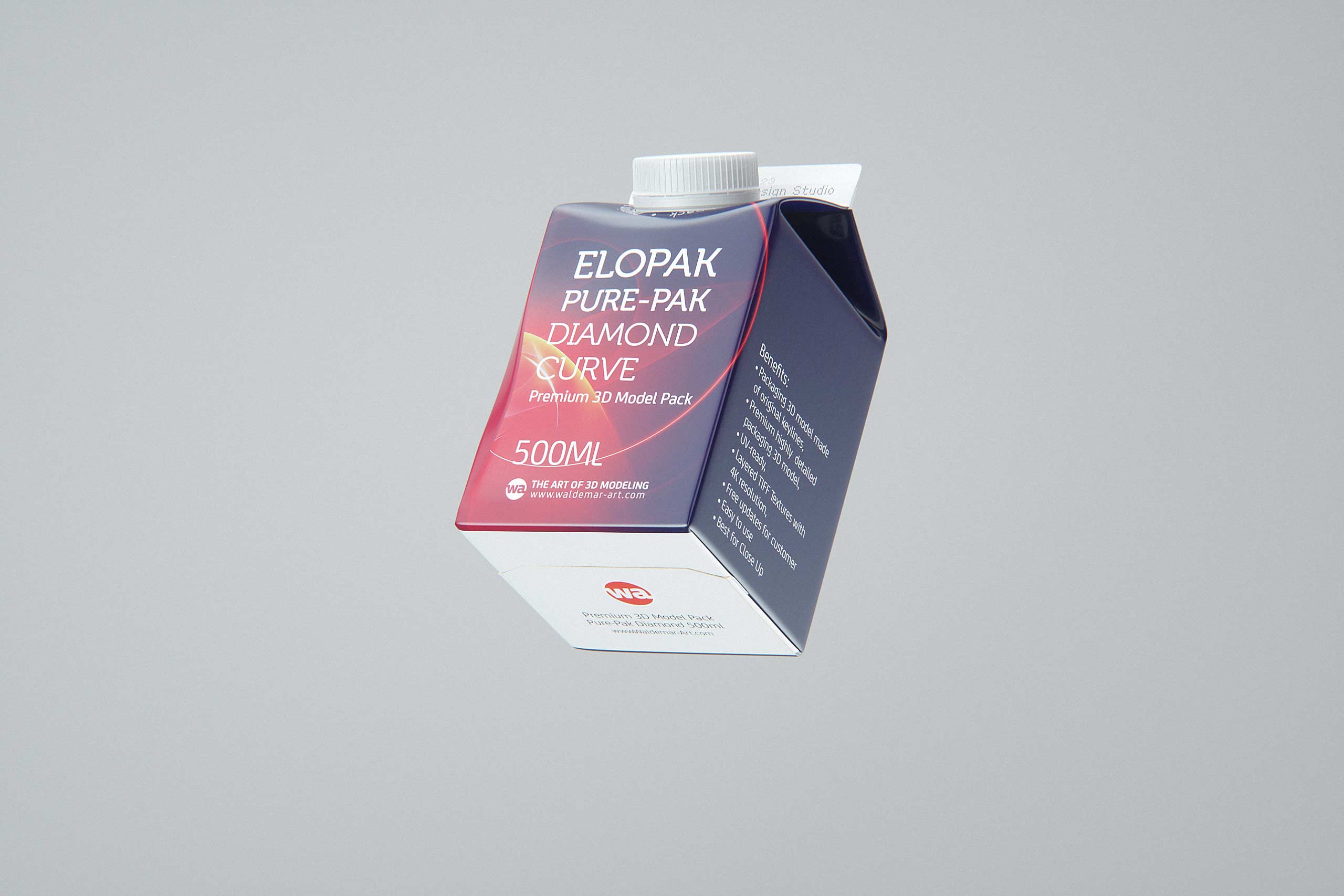 Elopak Pure-Pak Diamond-Curve Fresh 500ml premium packaging 3D model - front-bottom view