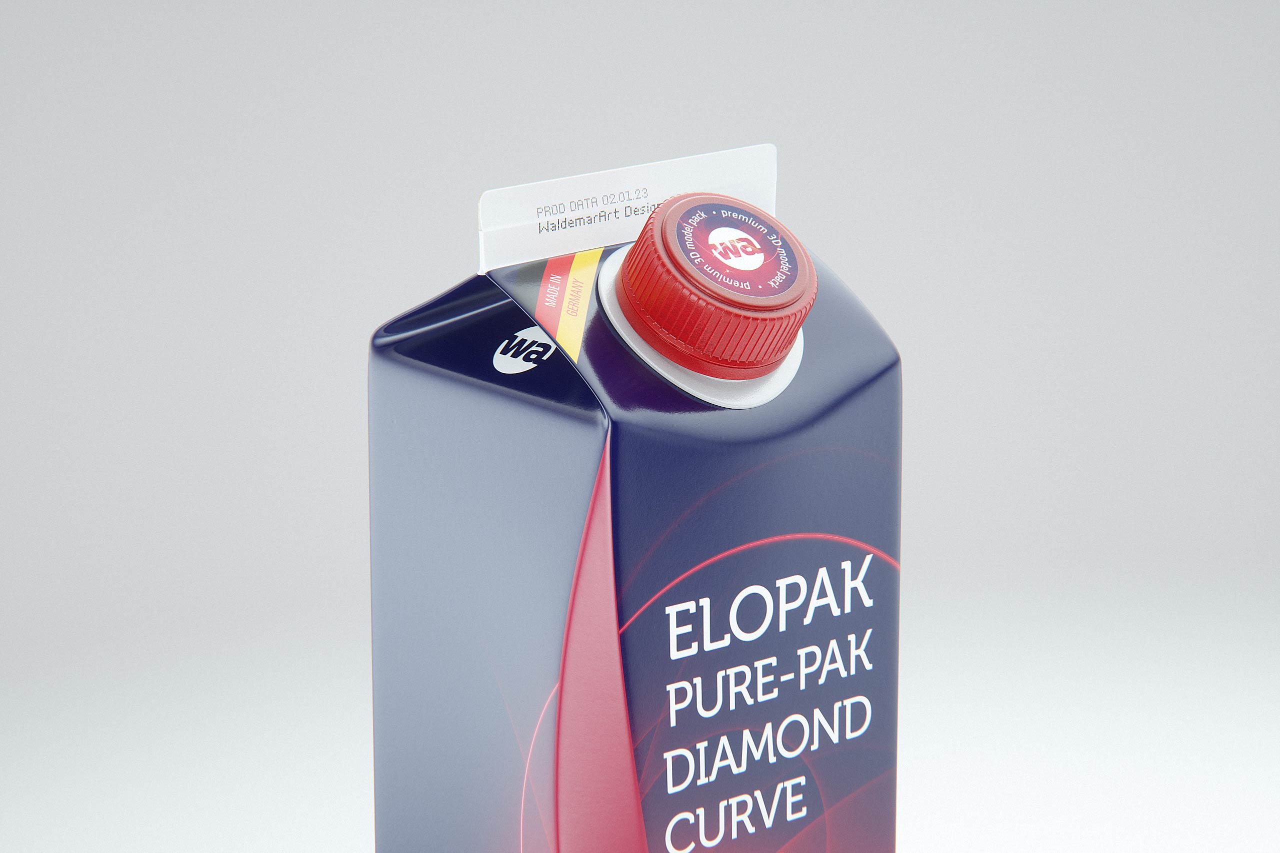 Elopak 3D model - Pure-Pak Diamond Curve Aseptic 1000ml with Pure-Twist - clise-up view