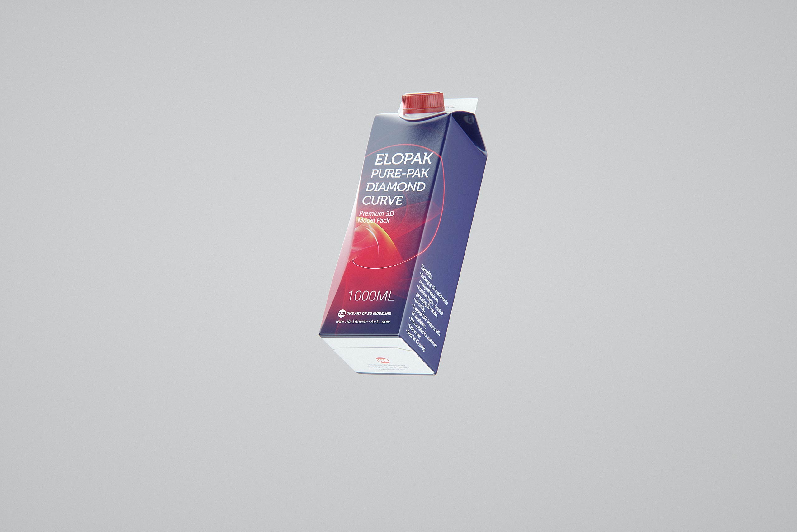 Elopak 3D model - Pure-Pak Diamond Curve Aseptic 1000ml with Pure-Twist - front-bottom view