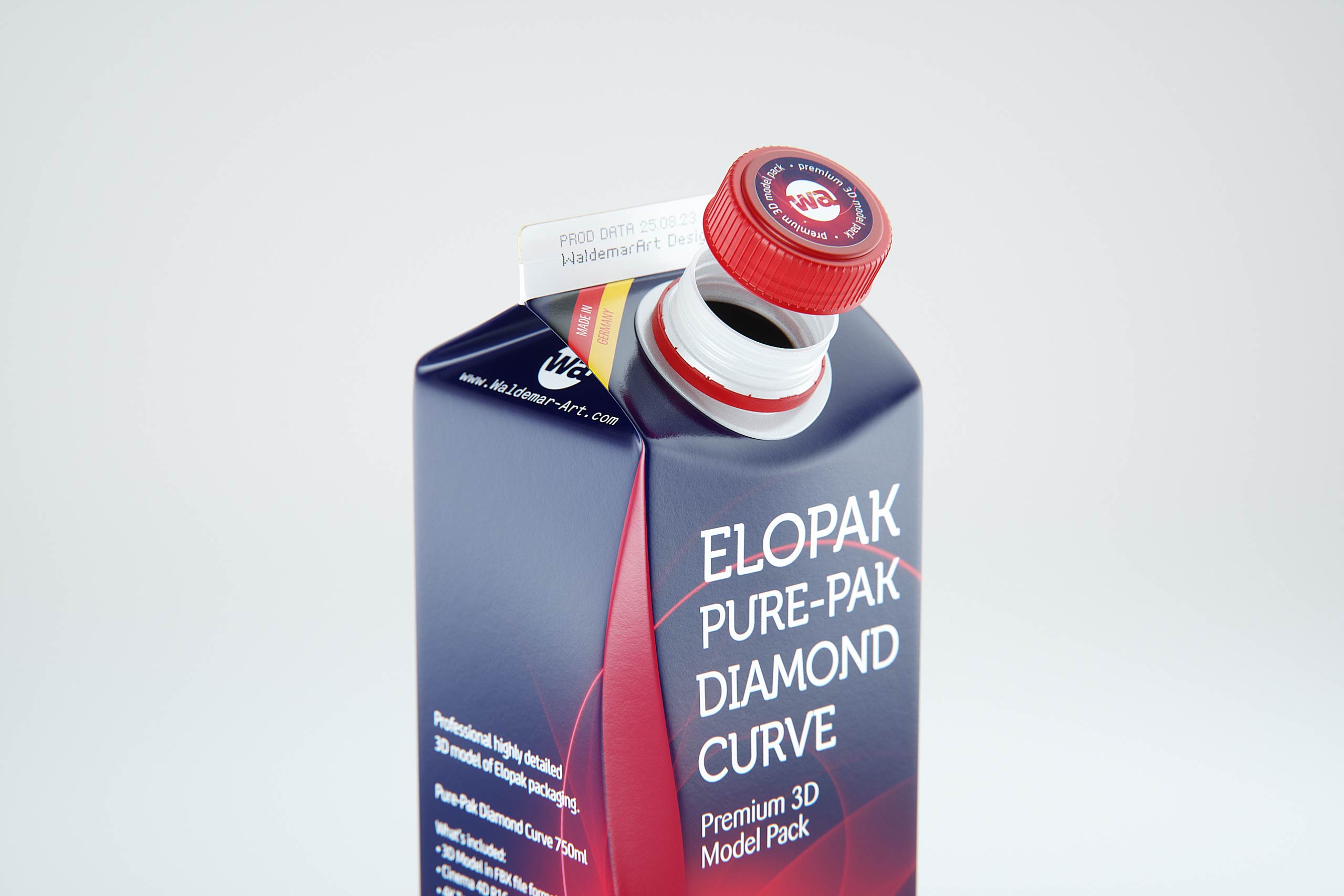 Elopak Pure-Pak Diamond Curve 750ml – close-up with an open cap
