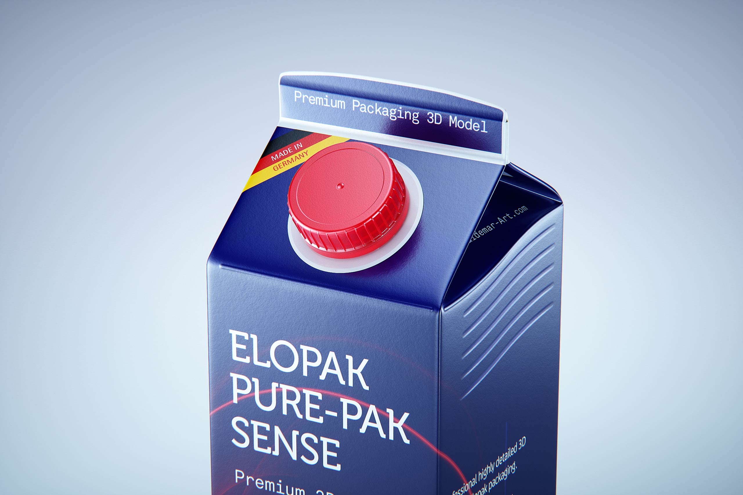 Elopak Pure-pak Sense 750ml prepium juice carton packaging 3D model pack - close-up view