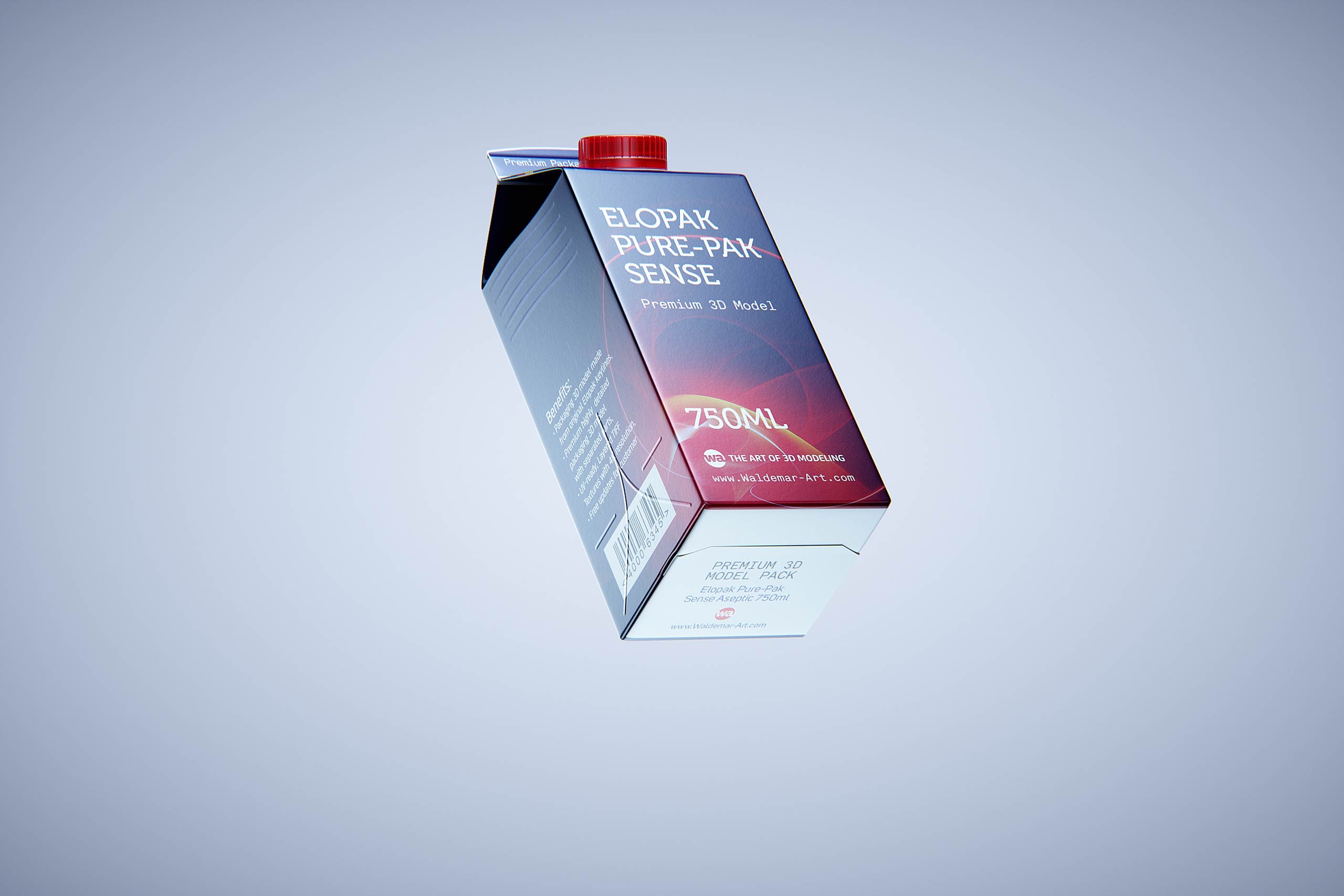 Elopak Pure-pak Sense 750ml prepium juice carton packaging 3D model pack - front-bottom view