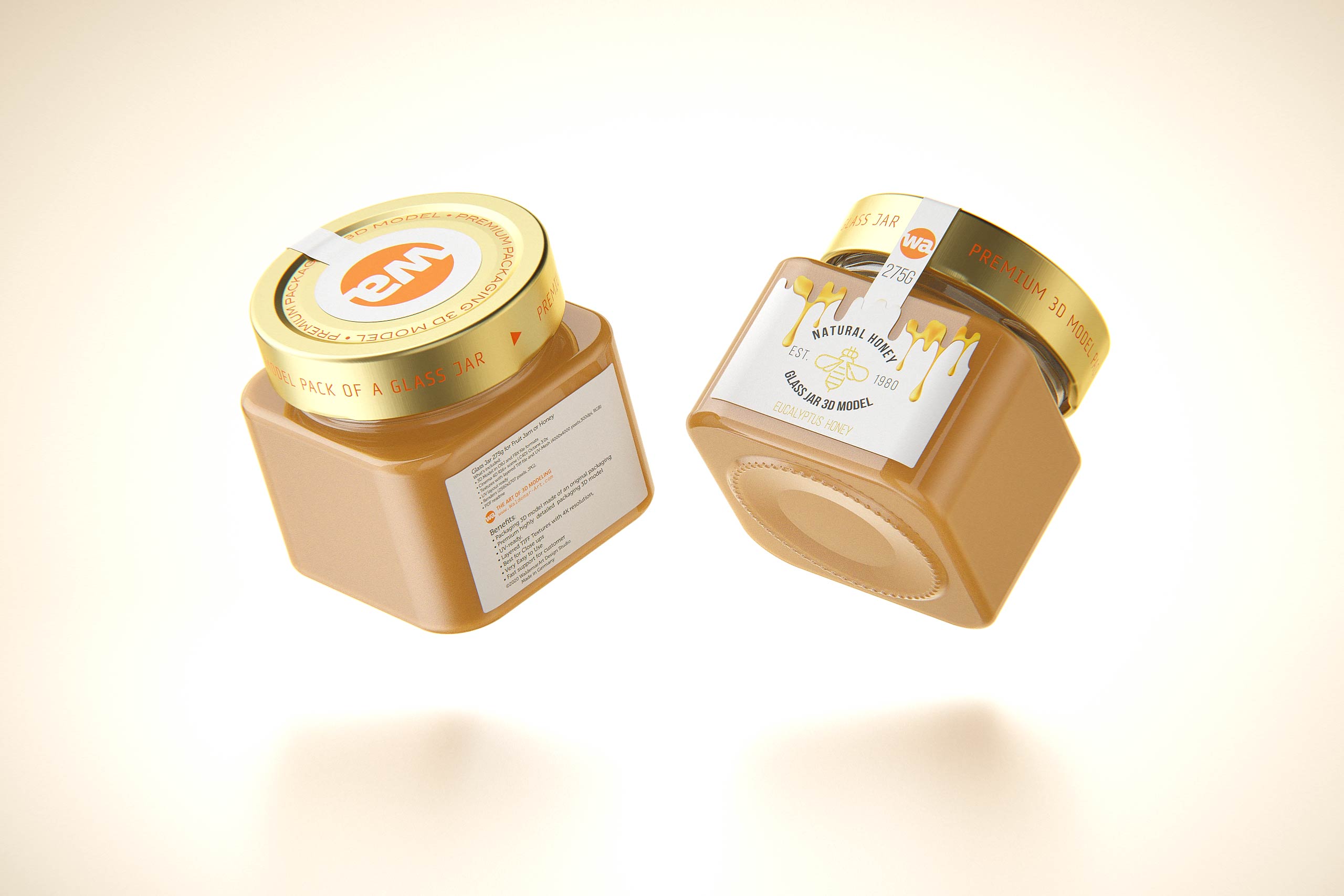 Eucalyptus Honey Glass Jar 275g packaging 3d model