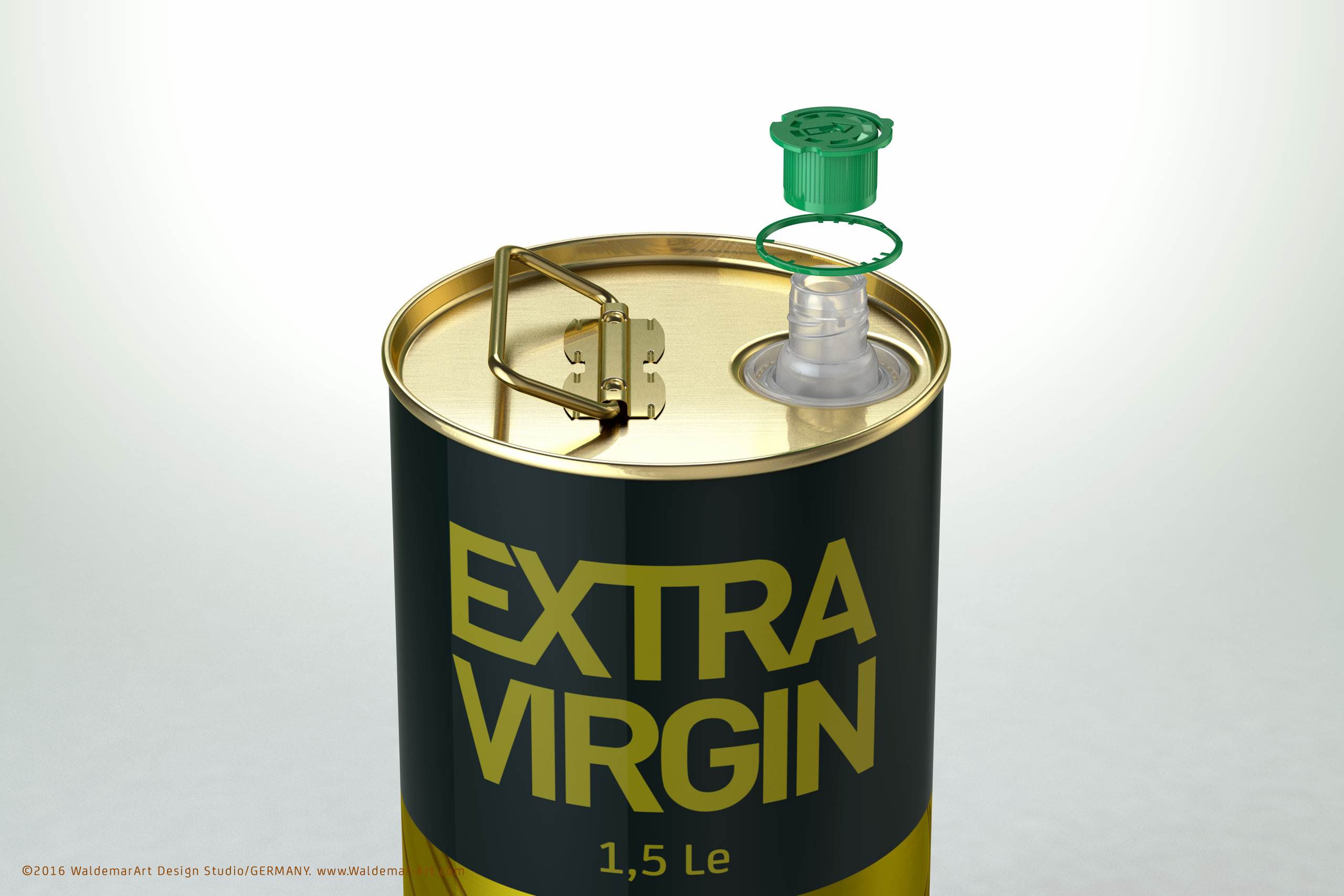 Packaging 3D model of an Olive Oil Tin Metal Can 1.5le 3D with handle