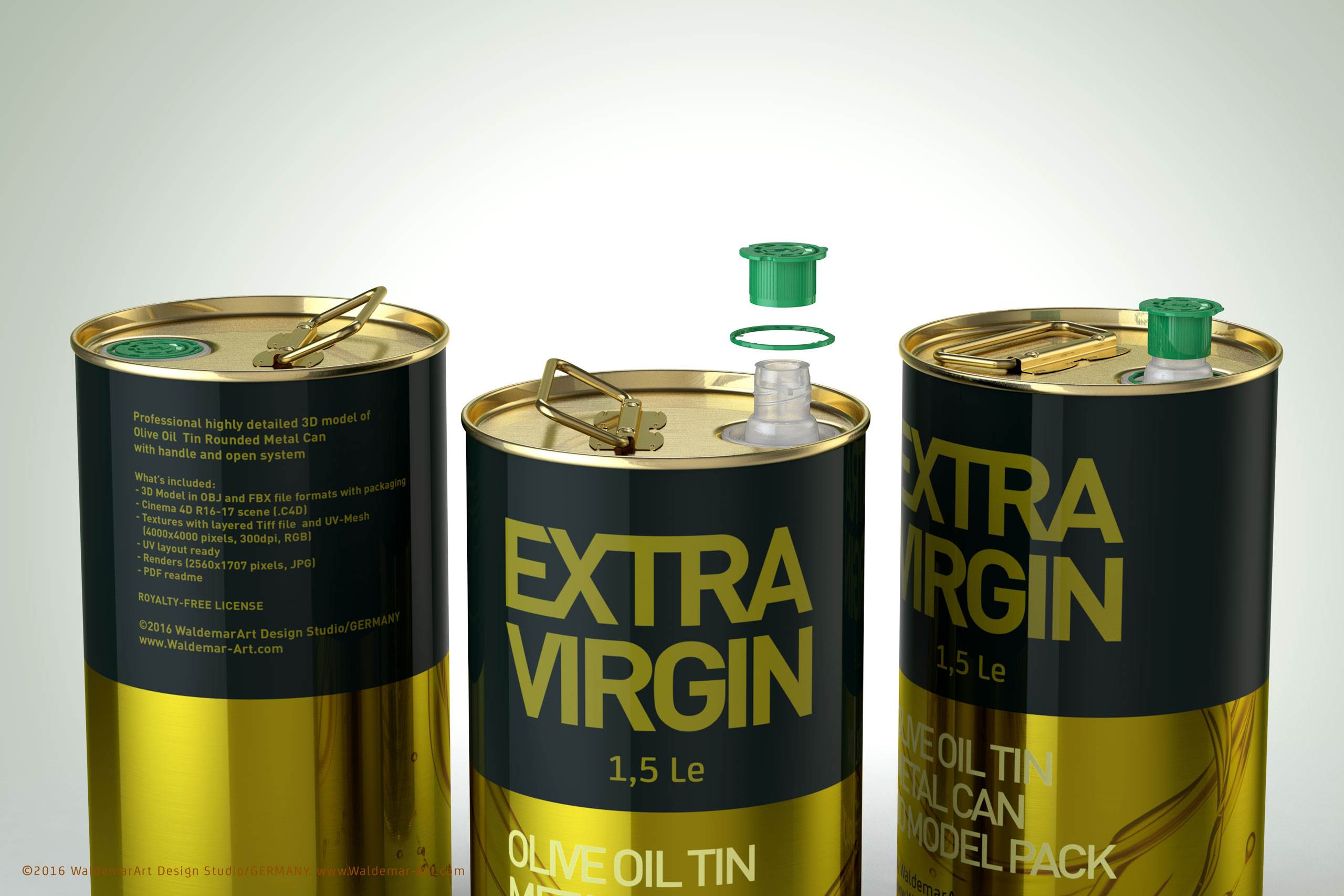 Packaging 3D model of an Olive Oil Tin Metal Can 1.5le 3D with handle