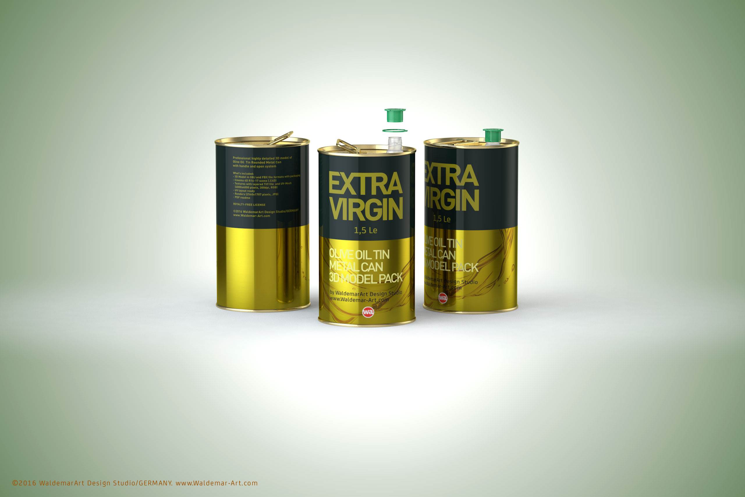 Packaging 3D model of an Olive Oil Tin Metal Can 1.5le 3D with handle