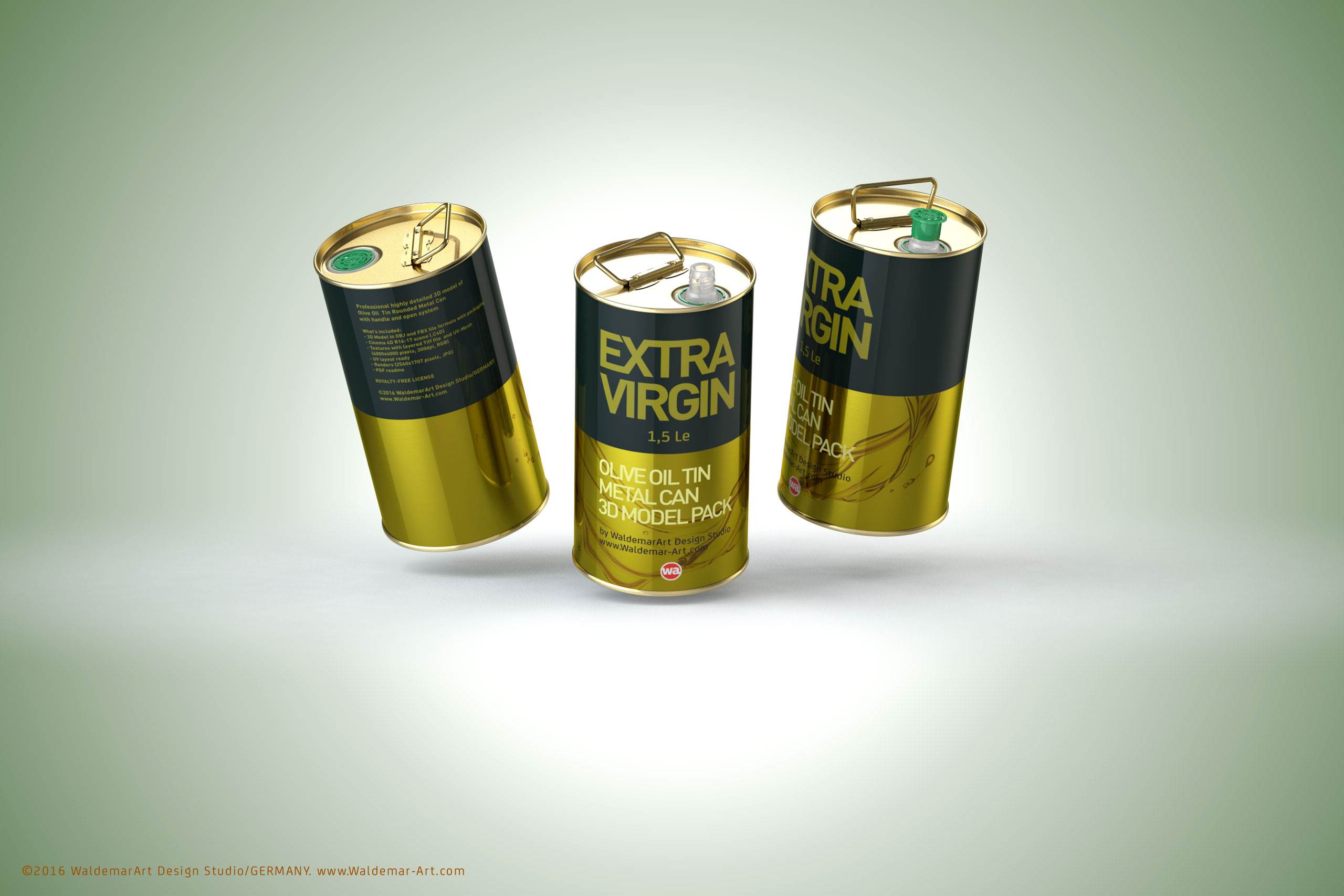 Packaging 3D model of an Olive Oil Tin Metal Can 1.5le 3D with handle