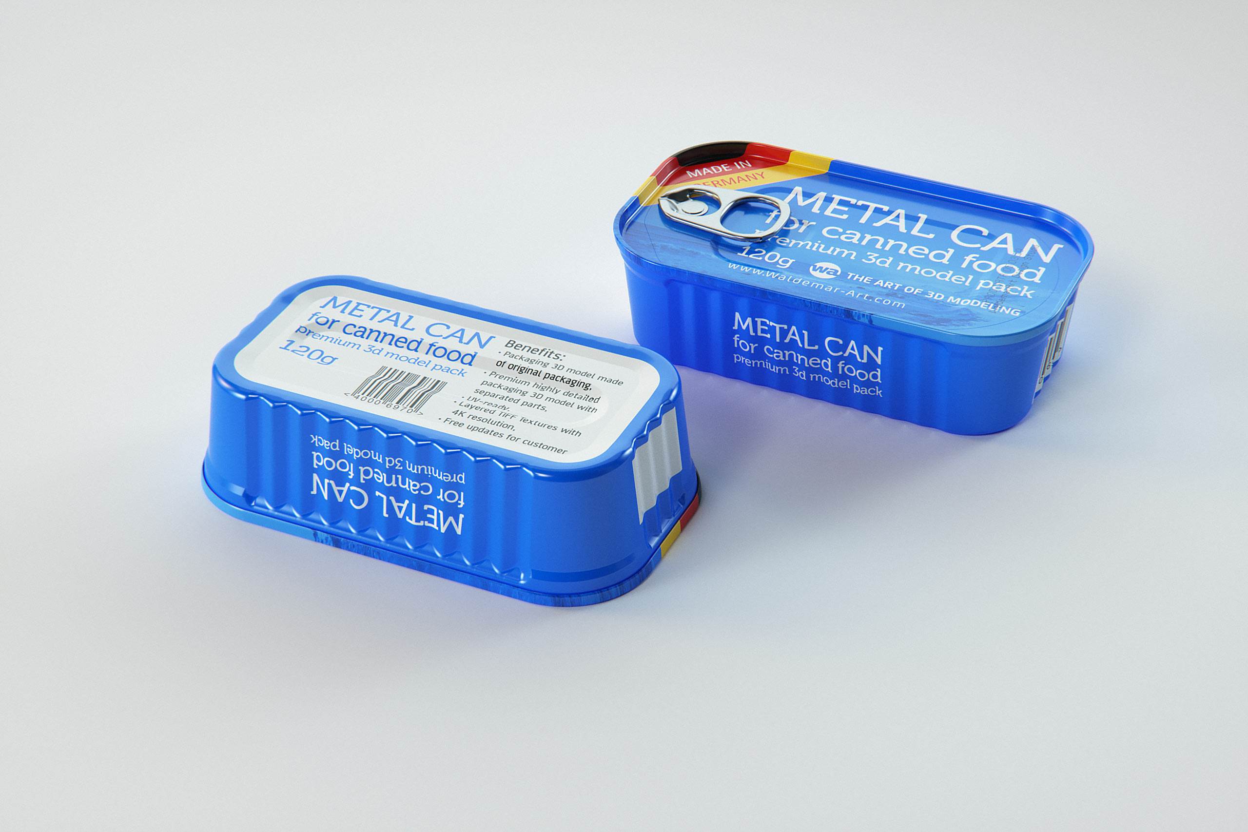 Packaging 3D model of the Metal can 120g for canned food with pull tab