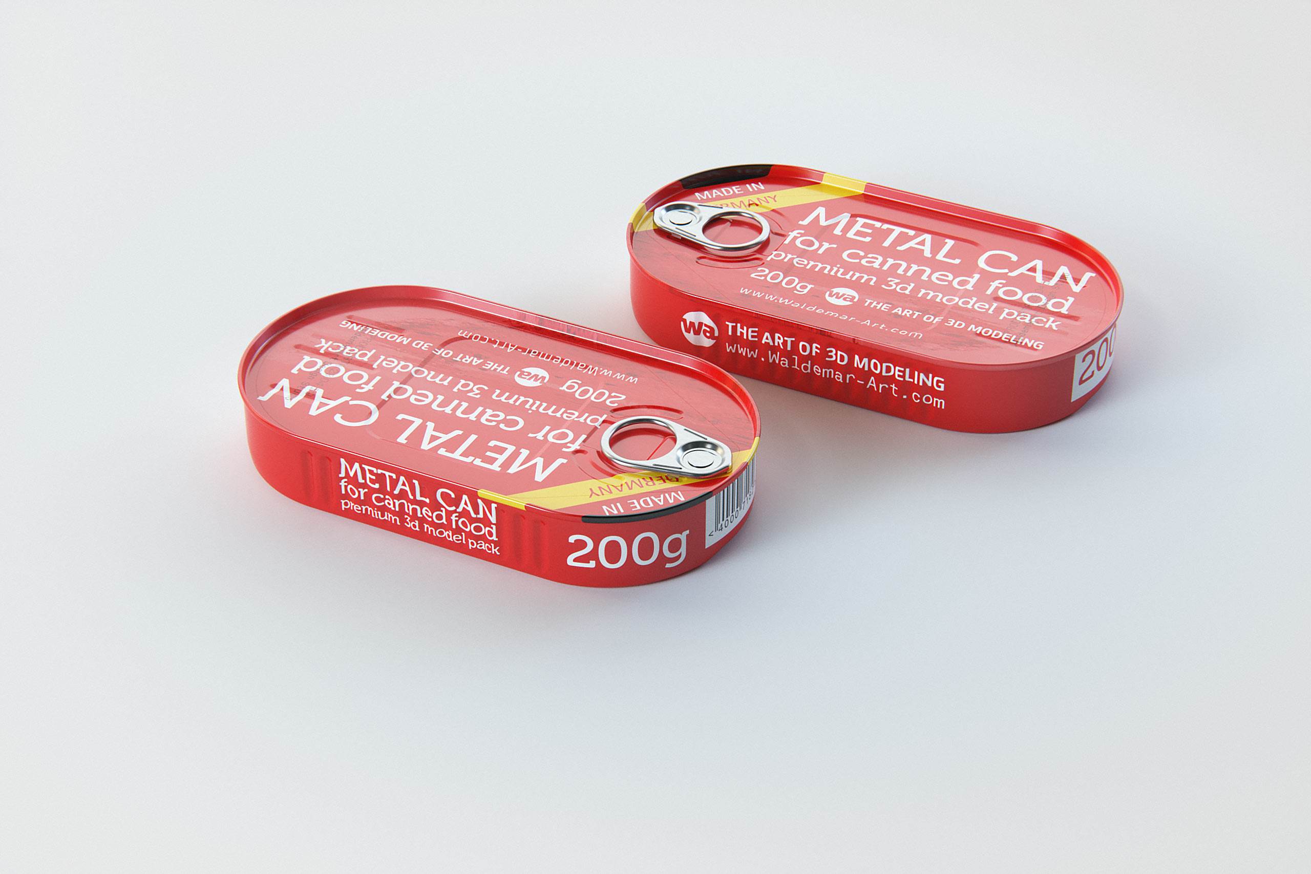 Metal Can 200g for canned fish food packaging 3D model pack with pull tab