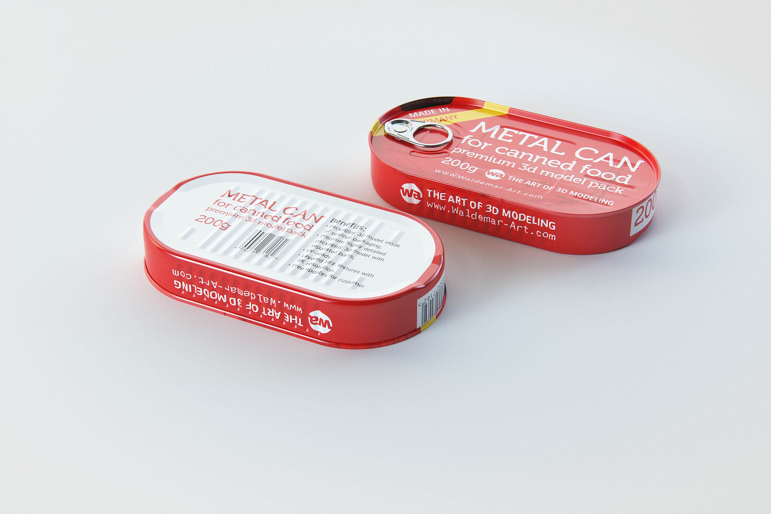 Metal Can 200g for canned fish food packaging 3D model pack with pull tab