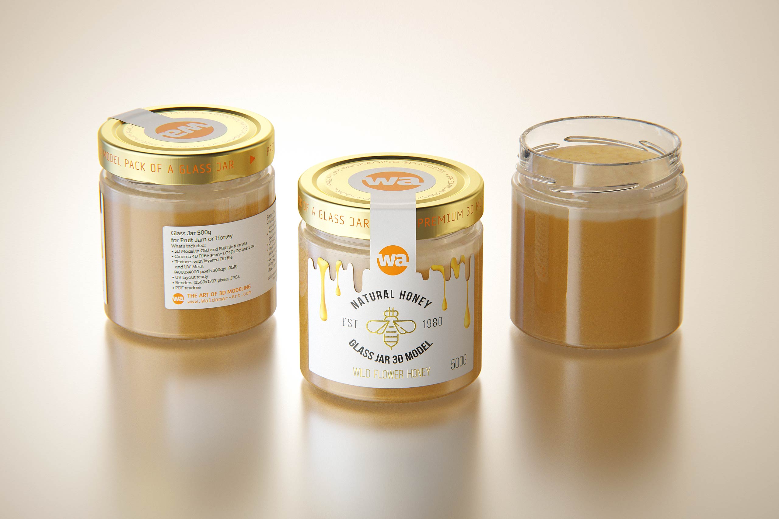Wild Flower Honey Glass Jar 500g packaging 3d model