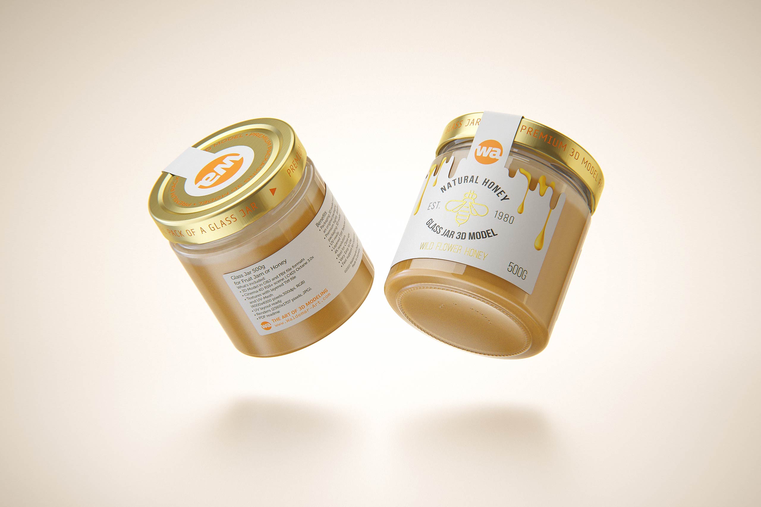 Wild Flower Honey Glass Jar 500g packaging 3d model