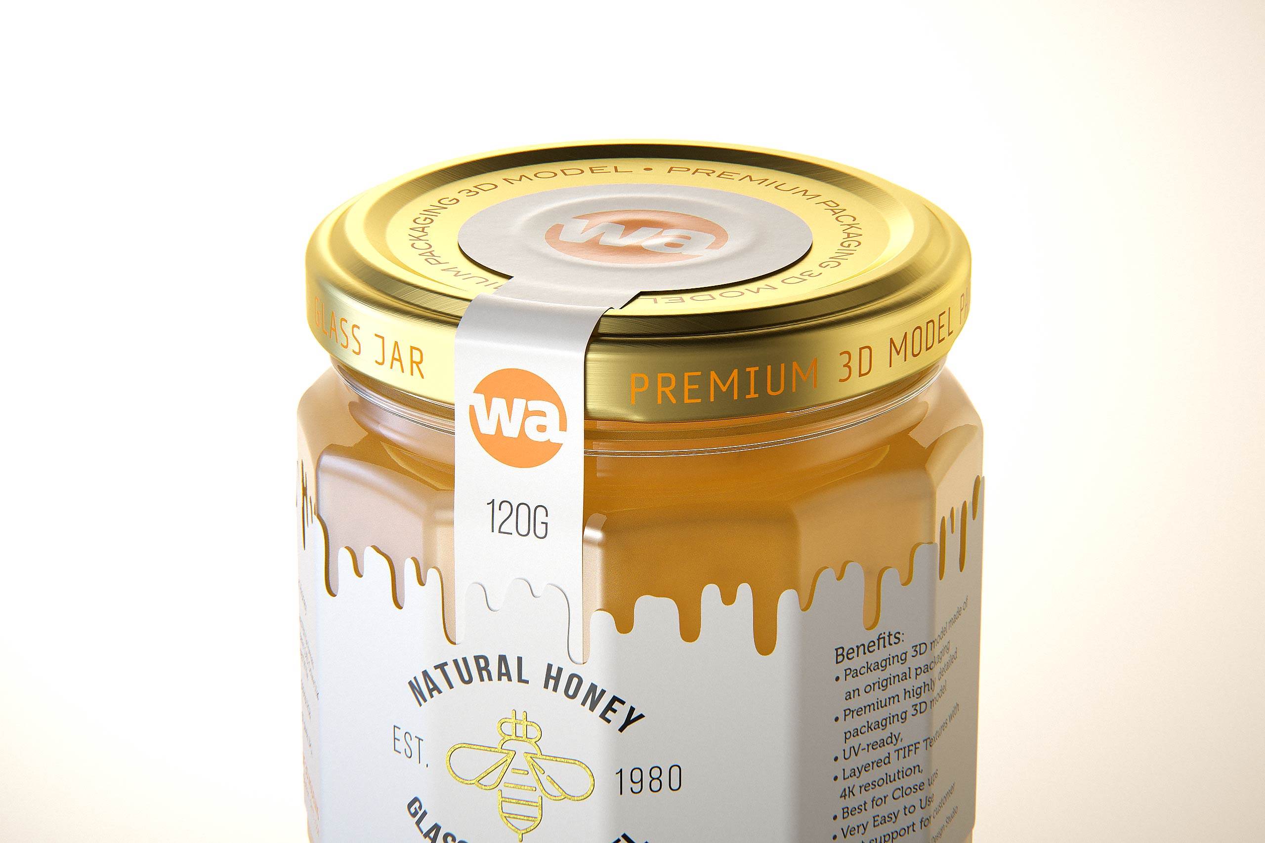 Flower Honey Edgy Glass Jar 120g packaging 3d model