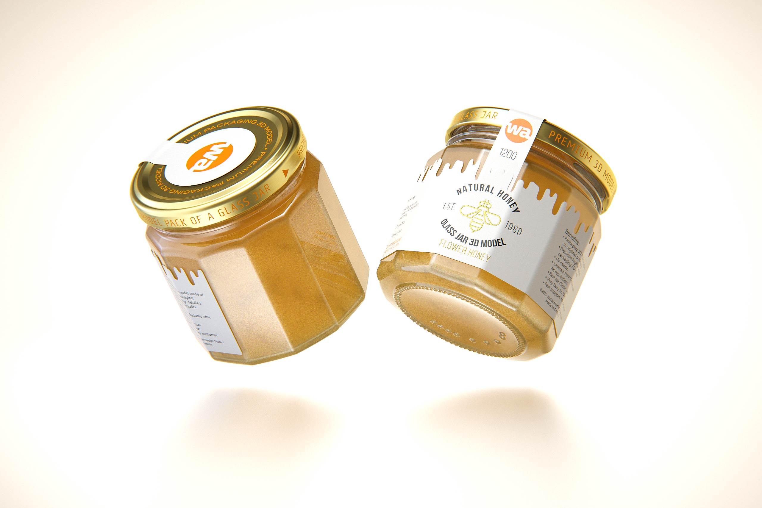 Flower Honey Edgy Glass Jar 120g packaging 3d model