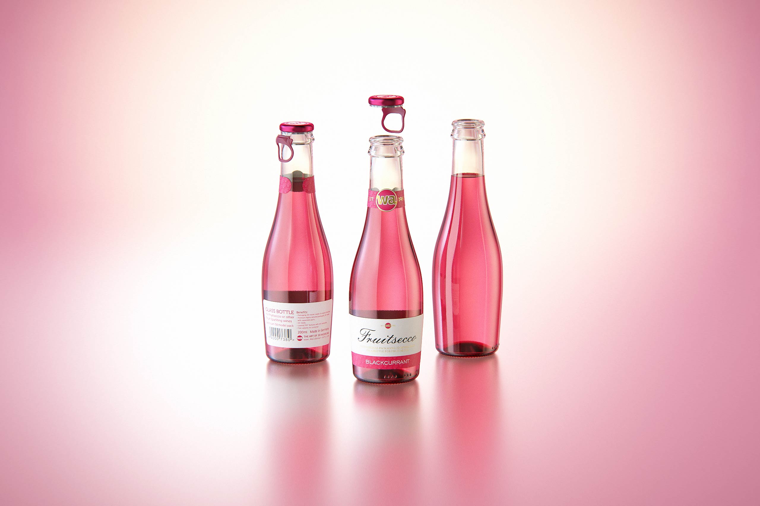 Fruit Secco glass bottle 200ml packaging 3d model with a Pull-off tab