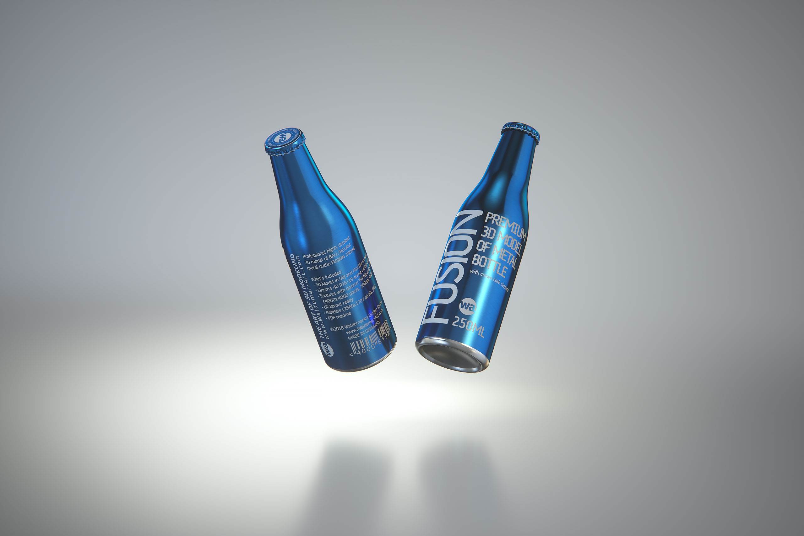 Ball/Rexam Fusion metal bottle 250ml premium 3d model with ROPP and Crown closures