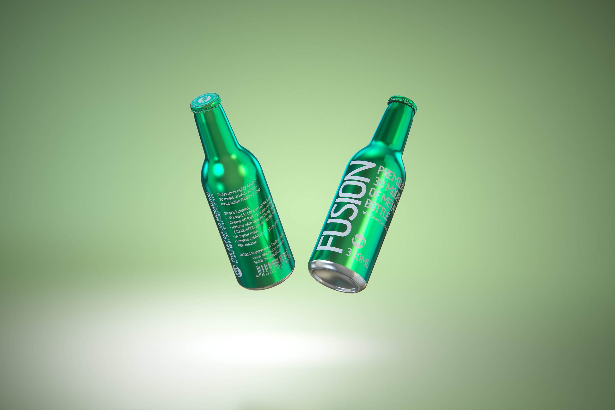 Ball/Rexam Fusion metal bottle 330ml premium 3d model with ROPP and Crown closures