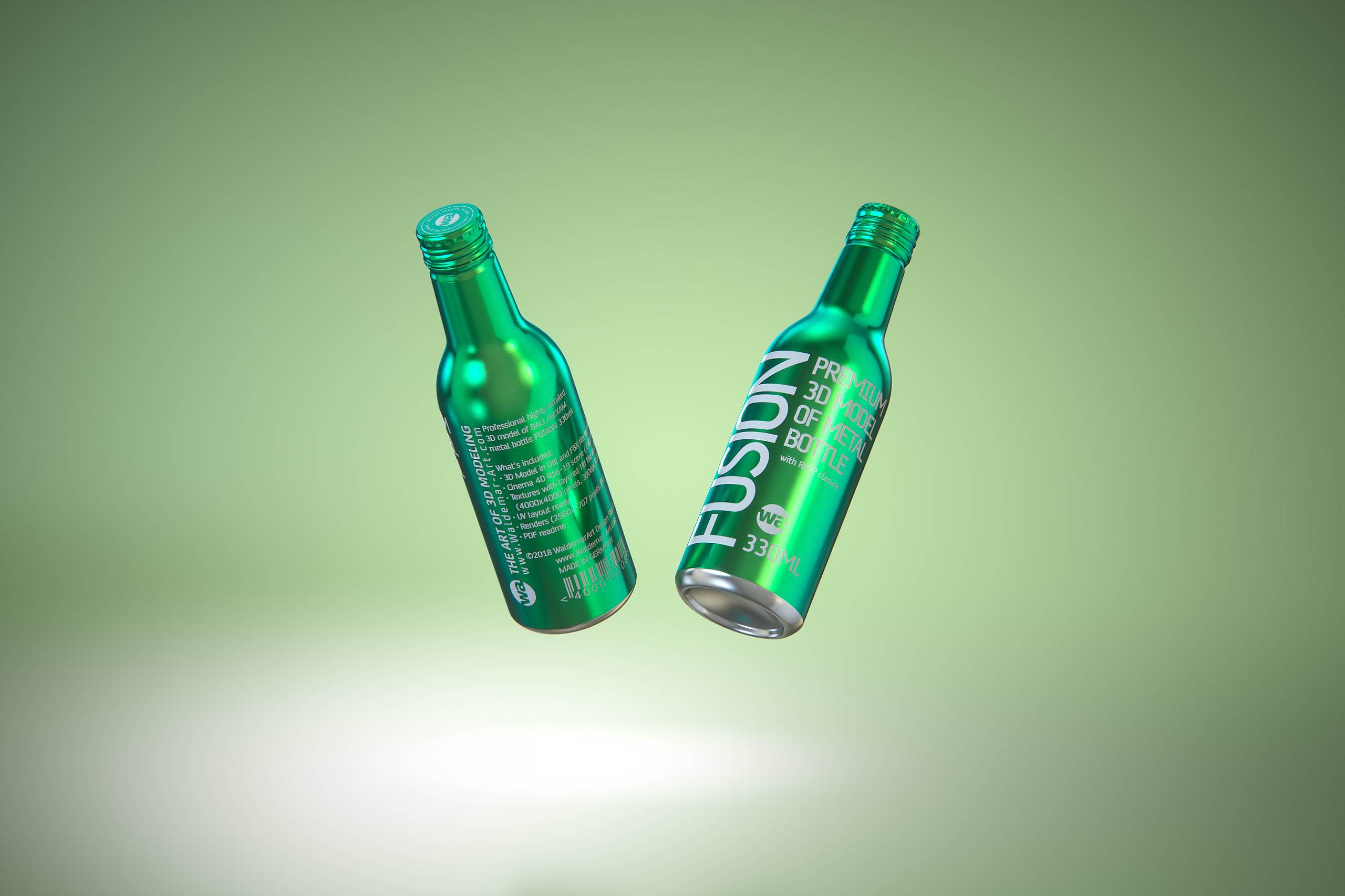 Ball/Rexam Fusion metal bottle 330ml premium 3d model with ROPP and Crown closures