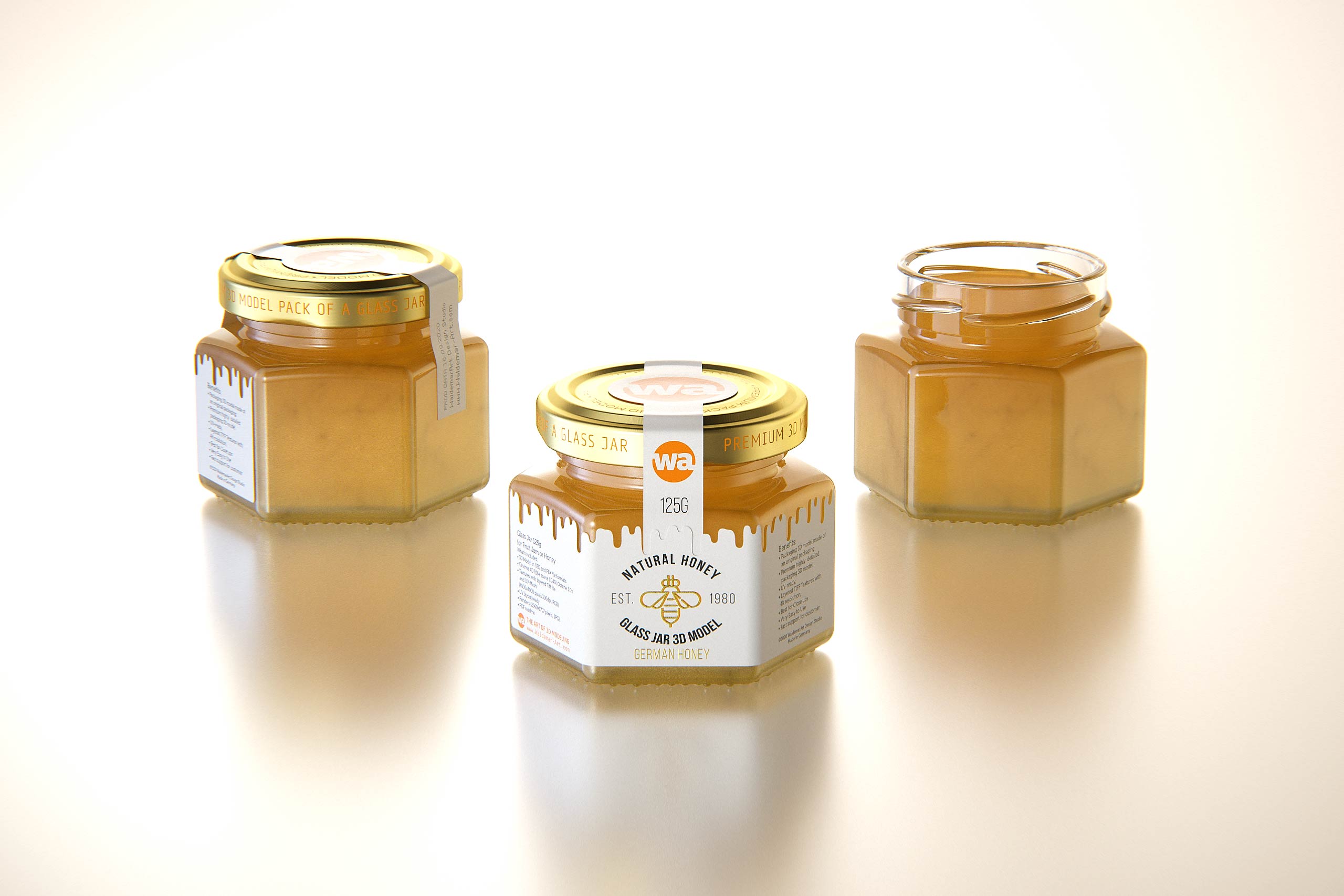 German Honey Glass Jar 125g packaging 3d model