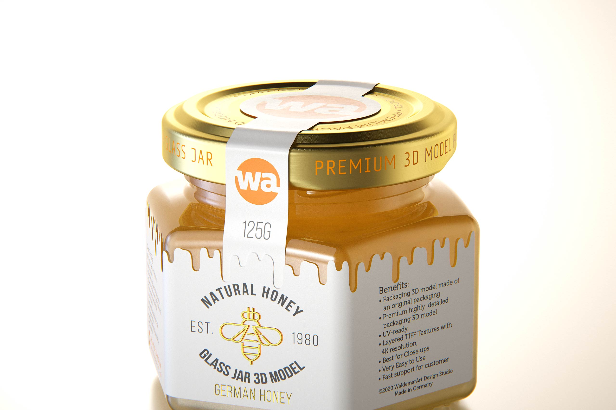 German Honey Glass Jar 125g packaging 3d model