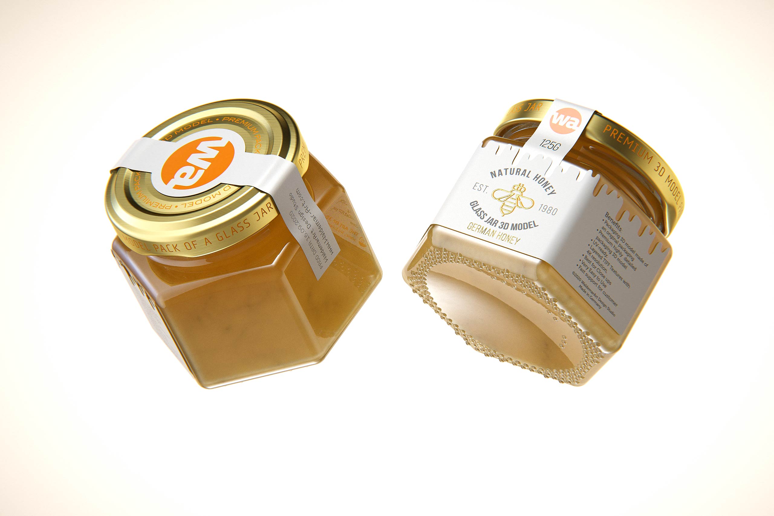German Honey Glass Jar 125g packaging 3d model