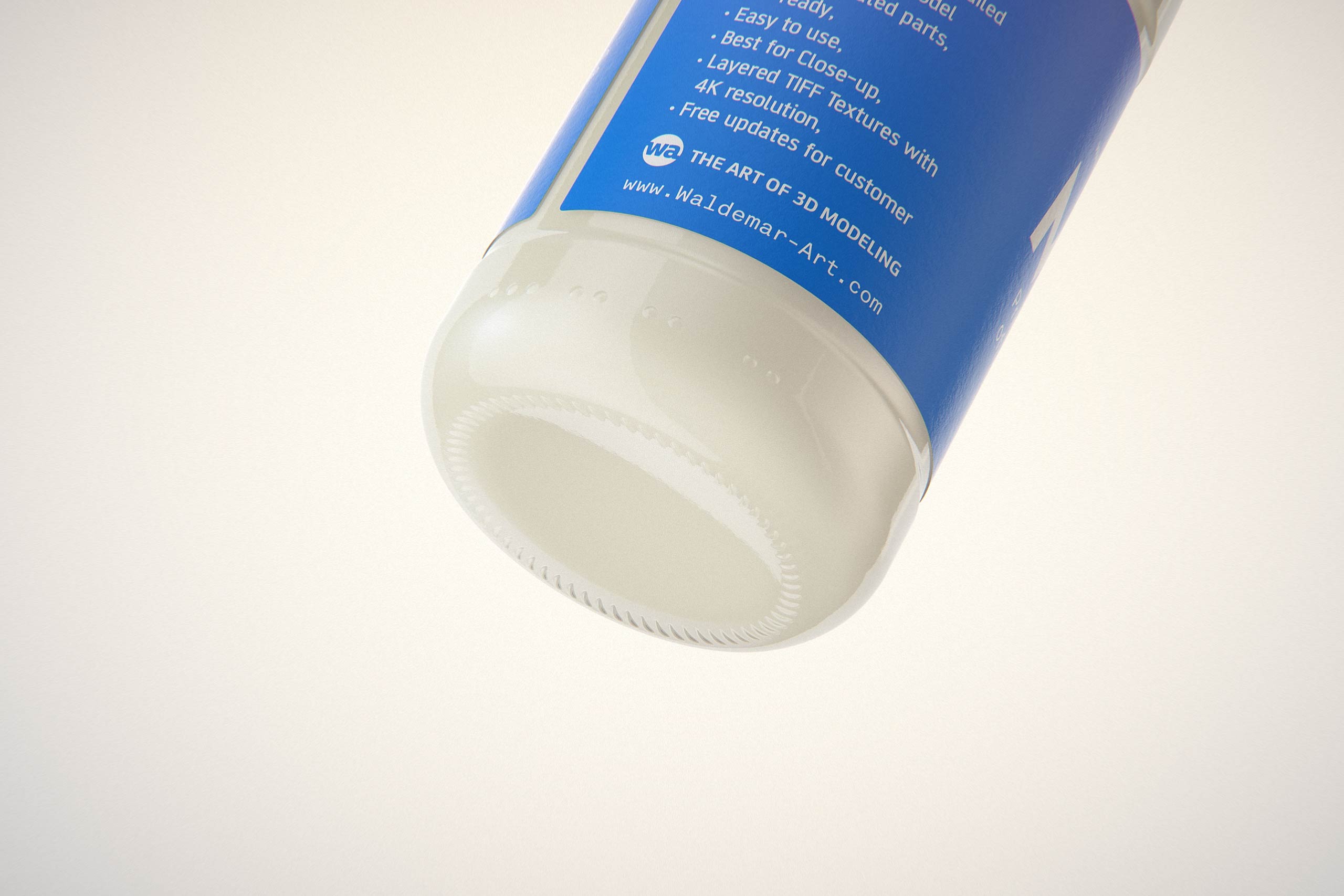 Milk Glass bottle 1000ml packaging 3D model with a screw cap and a glass of milk