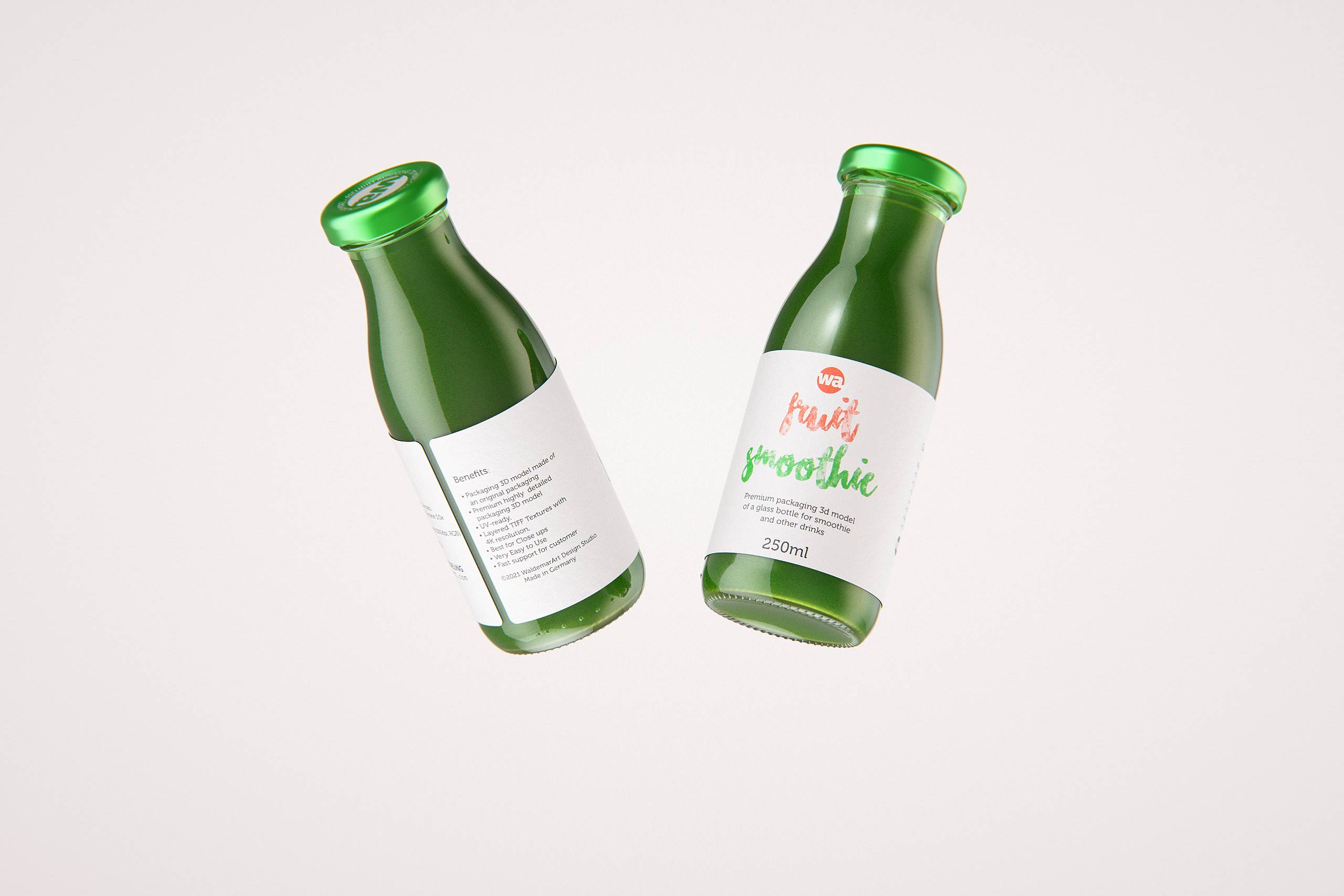 Green Smoothie/Juice Glass Bottle 250ml packaging 3D model pack