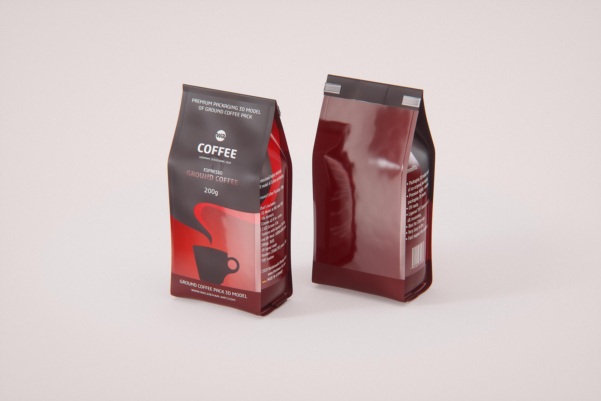 Ground Coffee Bag 200g packaging 3d model / WA Design Studio