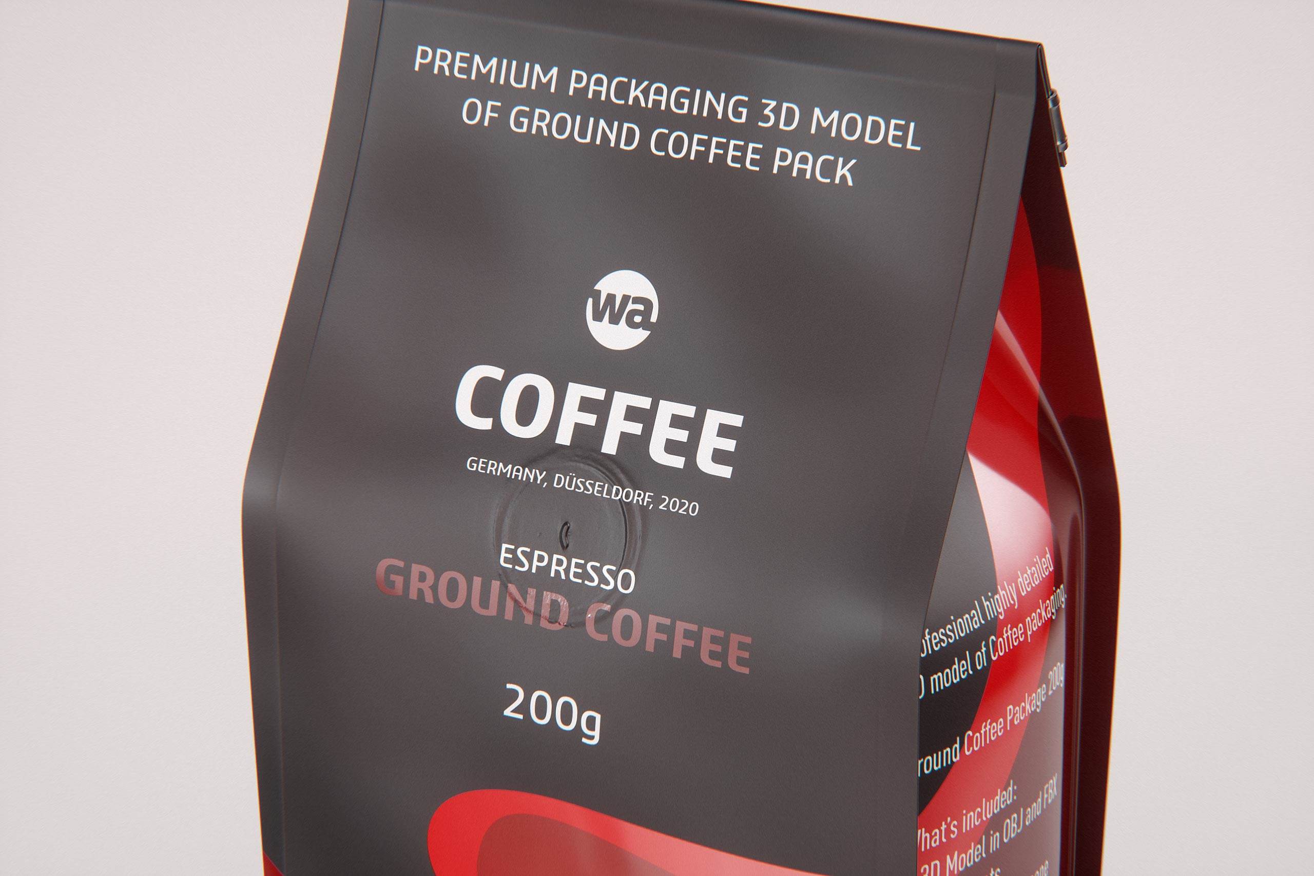 Ground Coffee Bag 200g packaging 3d model