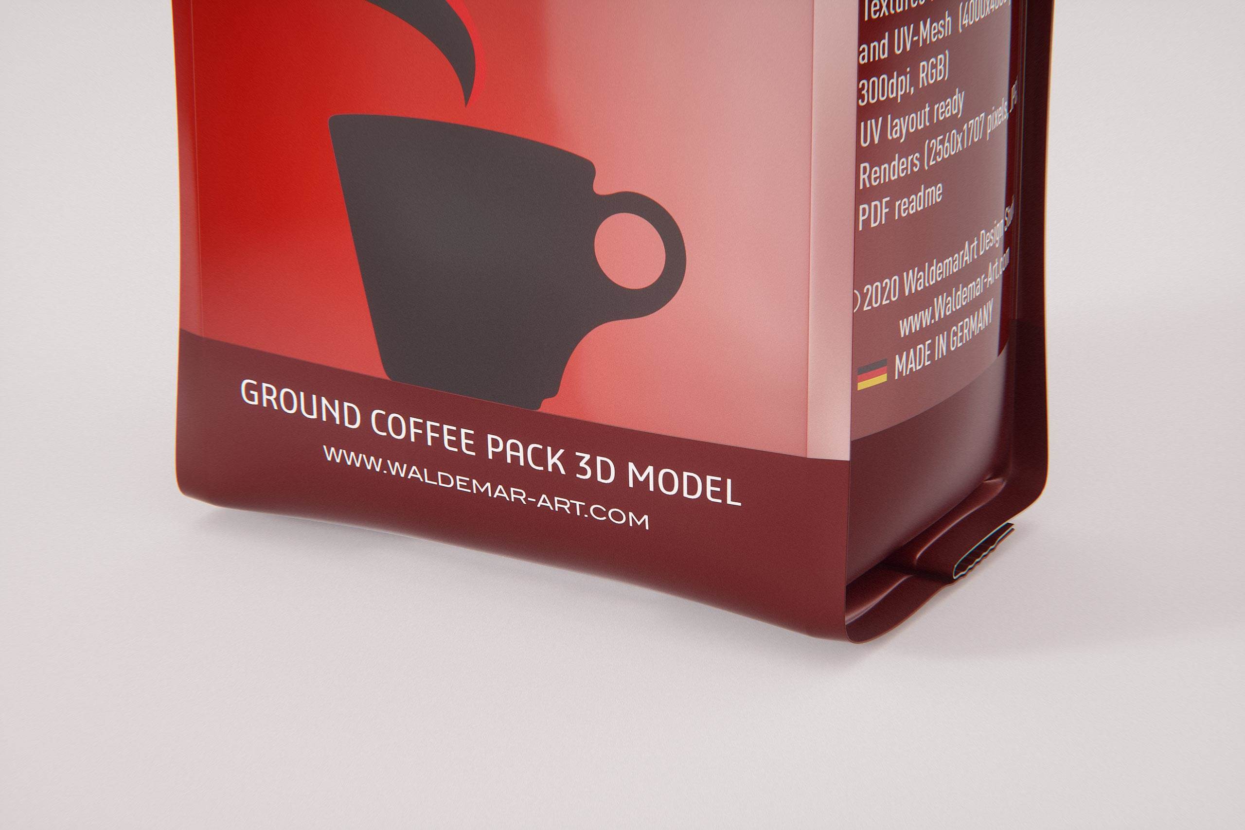 Ground Coffee Bag 200g packaging 3d model