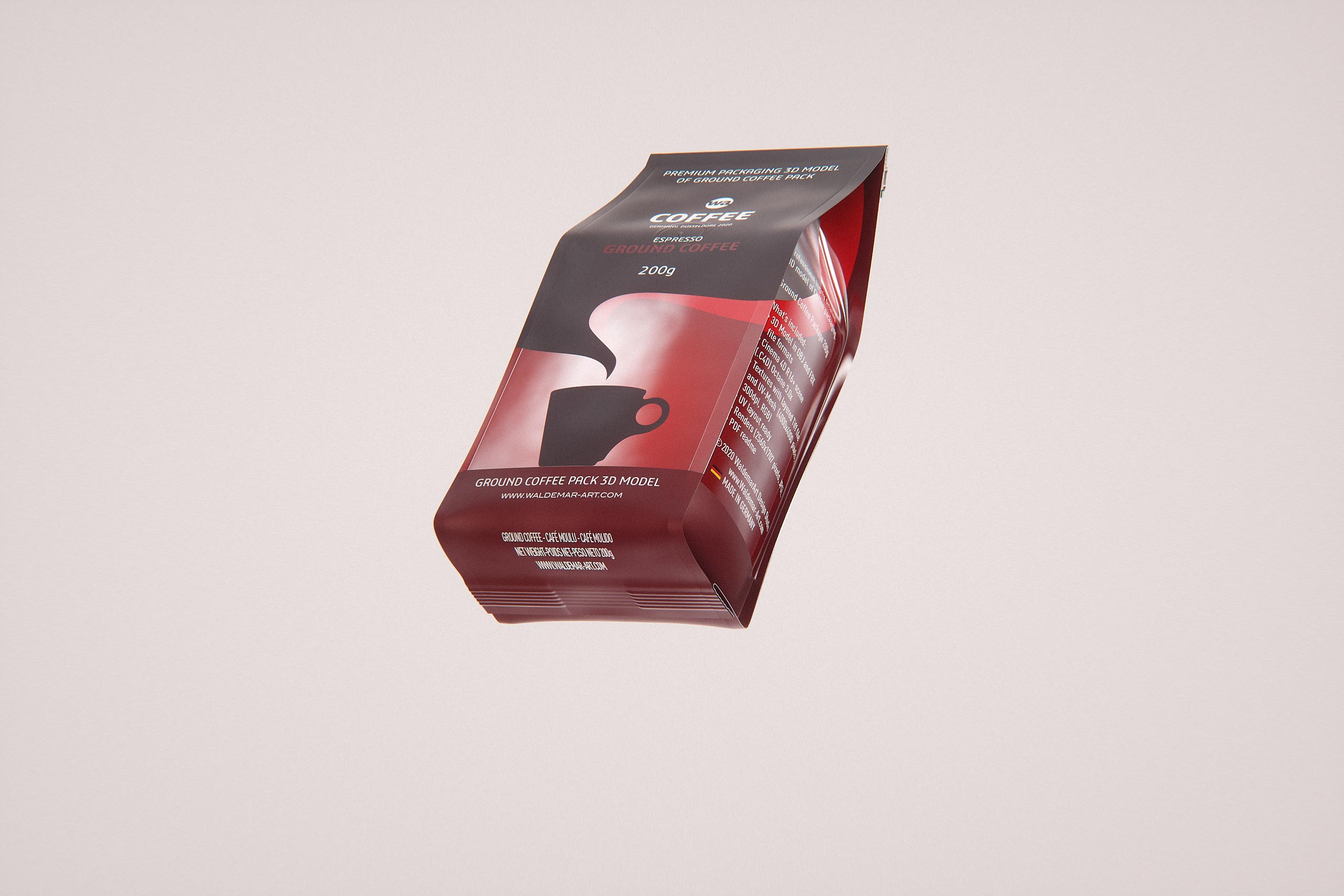 Ground Coffee Bag 200g packaging 3d model