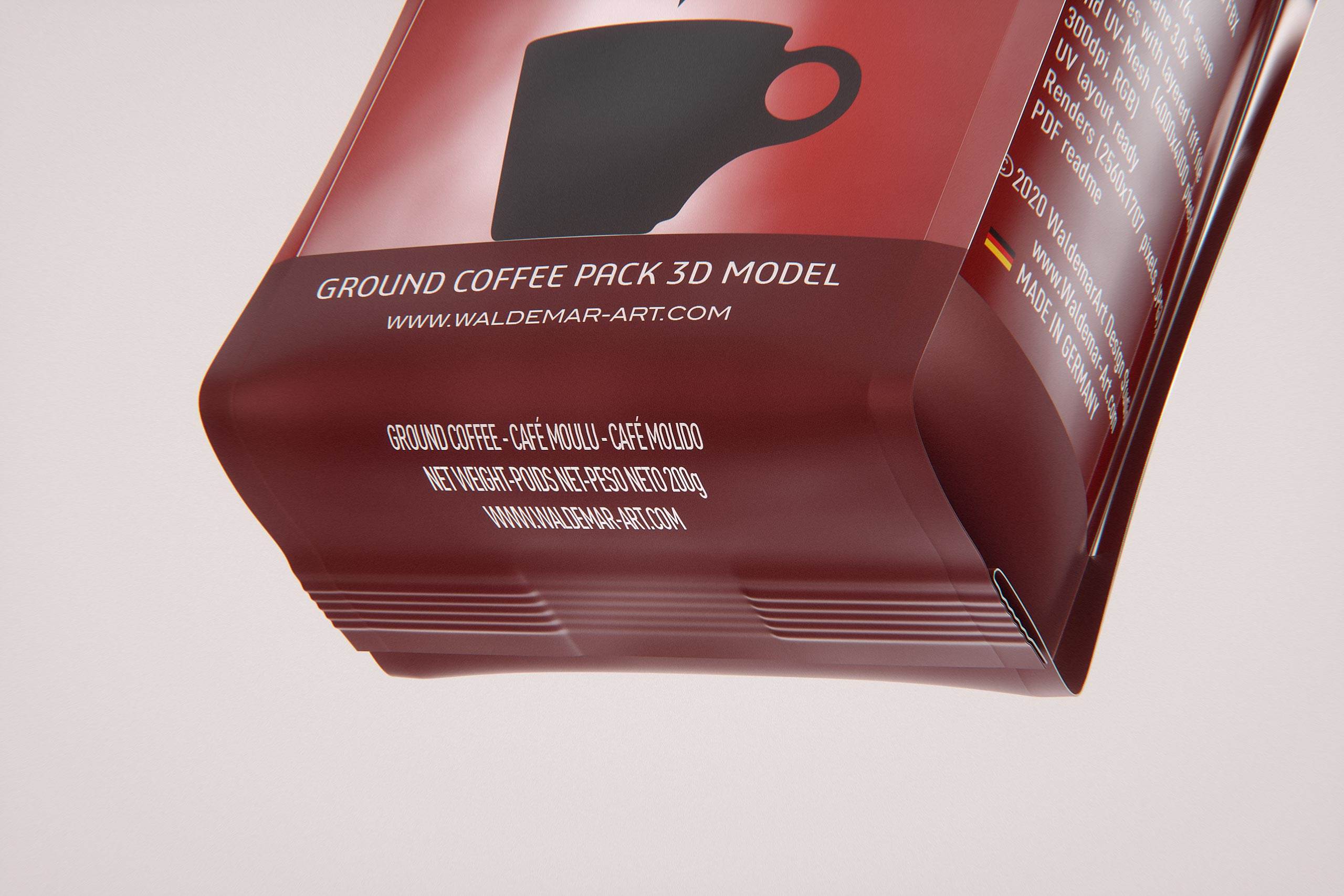Ground Coffee Bag 200g packaging 3d model
