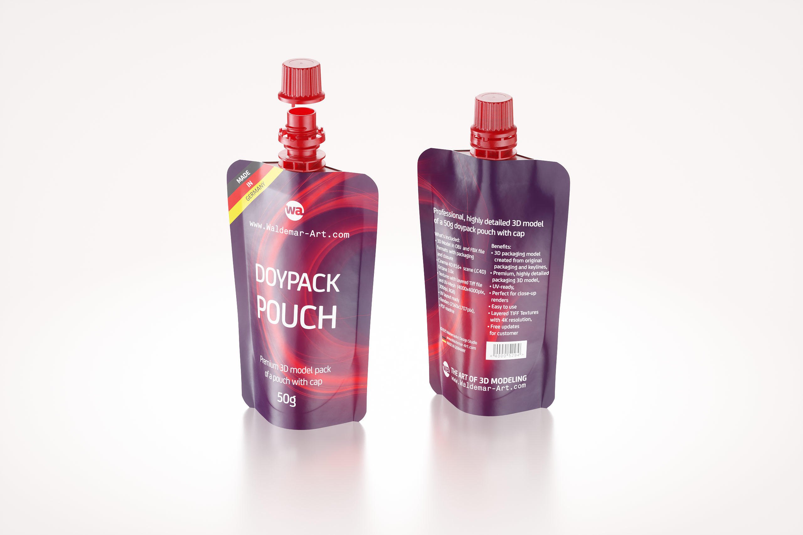 Doypack Spouted Pouch 50g (50ml) packaging 3d model with Standard Cap