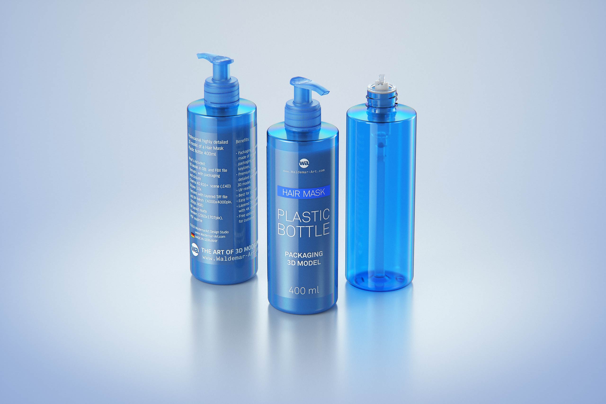 Hair Mask/Cream Plastic Bottle 400ml packaging 3d model / WA Design Studio
