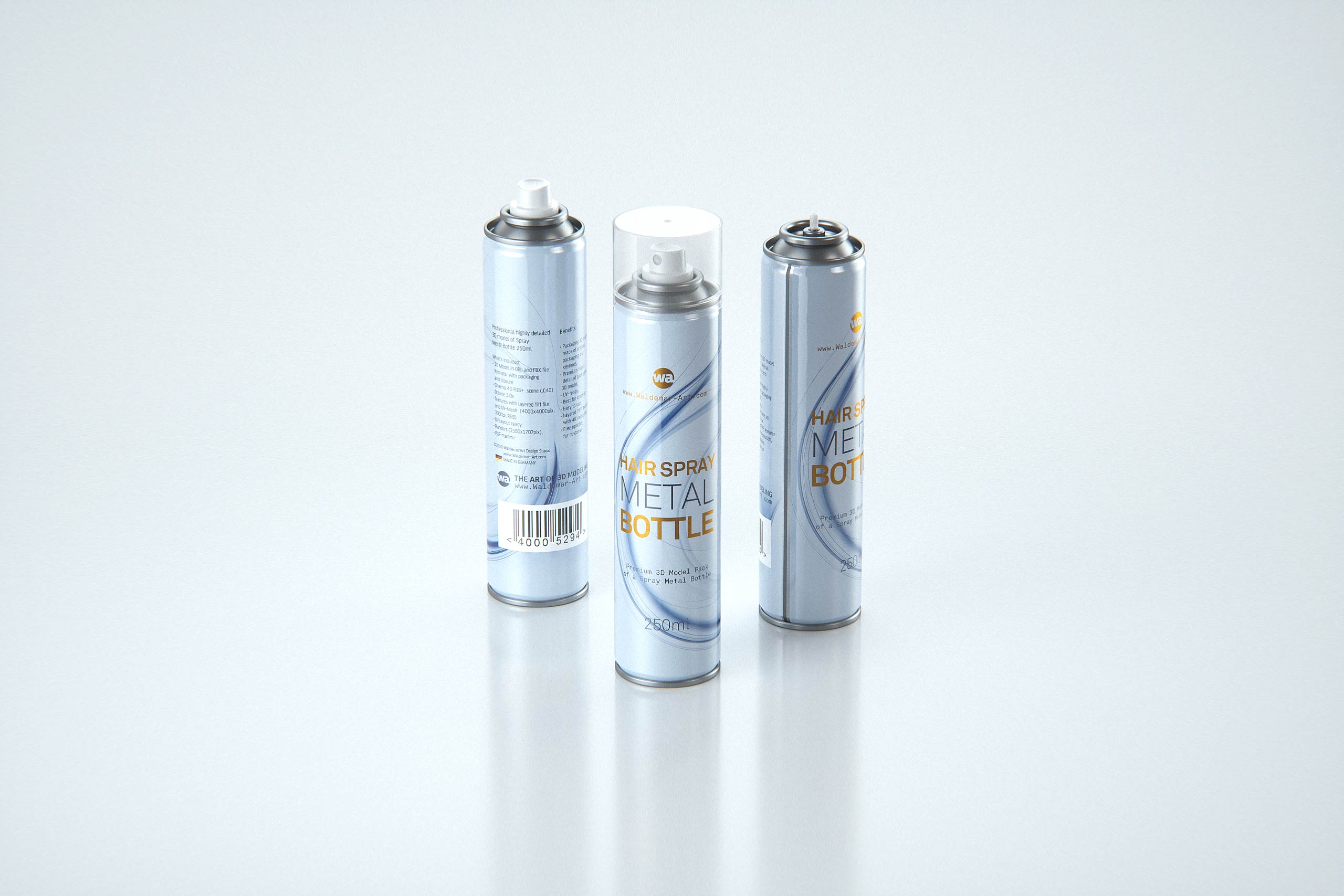 Hair Spray Metal Bottle 250ml packaging 3d model / WA Design Studio
