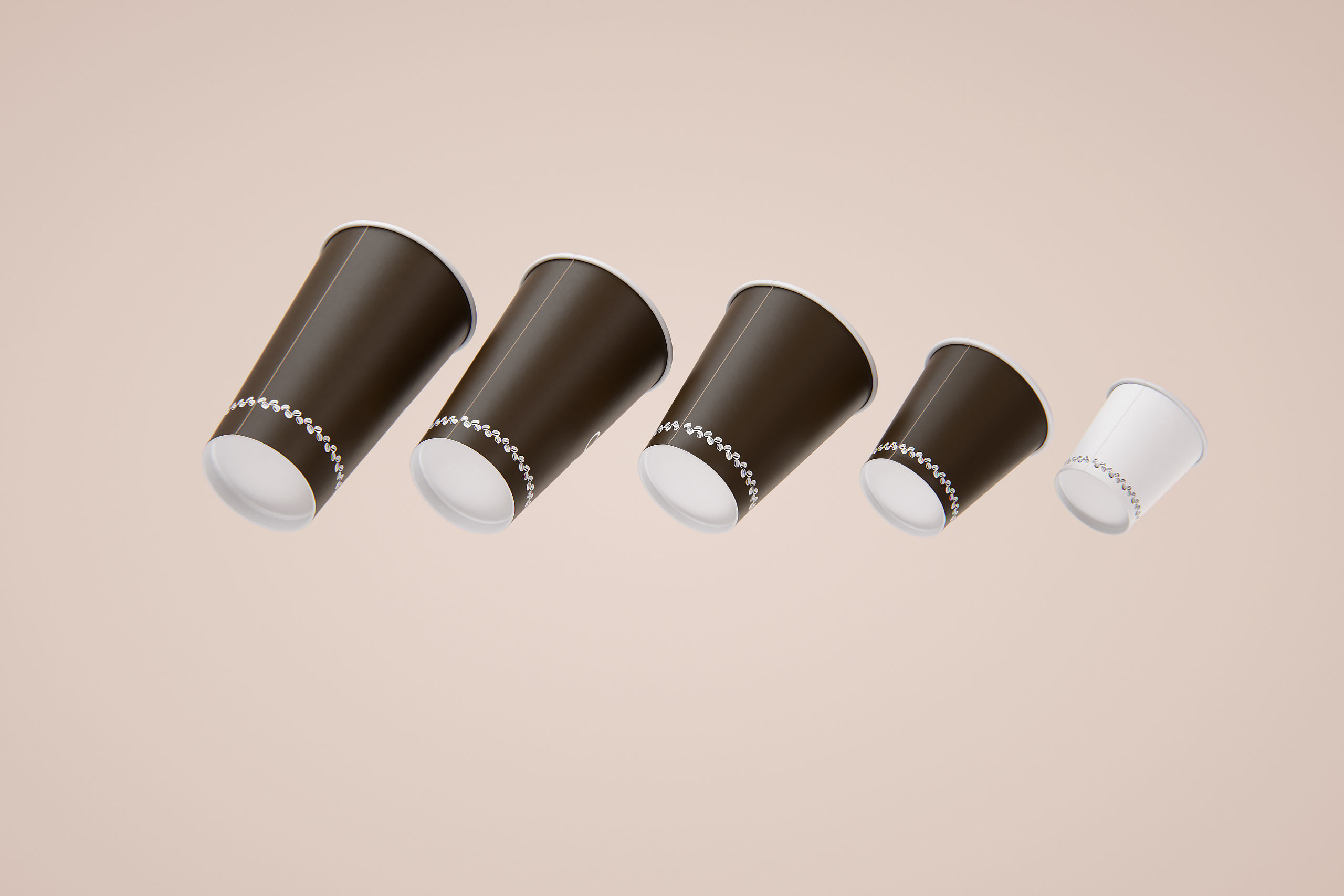 Group of Paper Coffee-To-Go Cups 3D model pack (4oz, 6oz, 12oz, 16oz, 20oz)