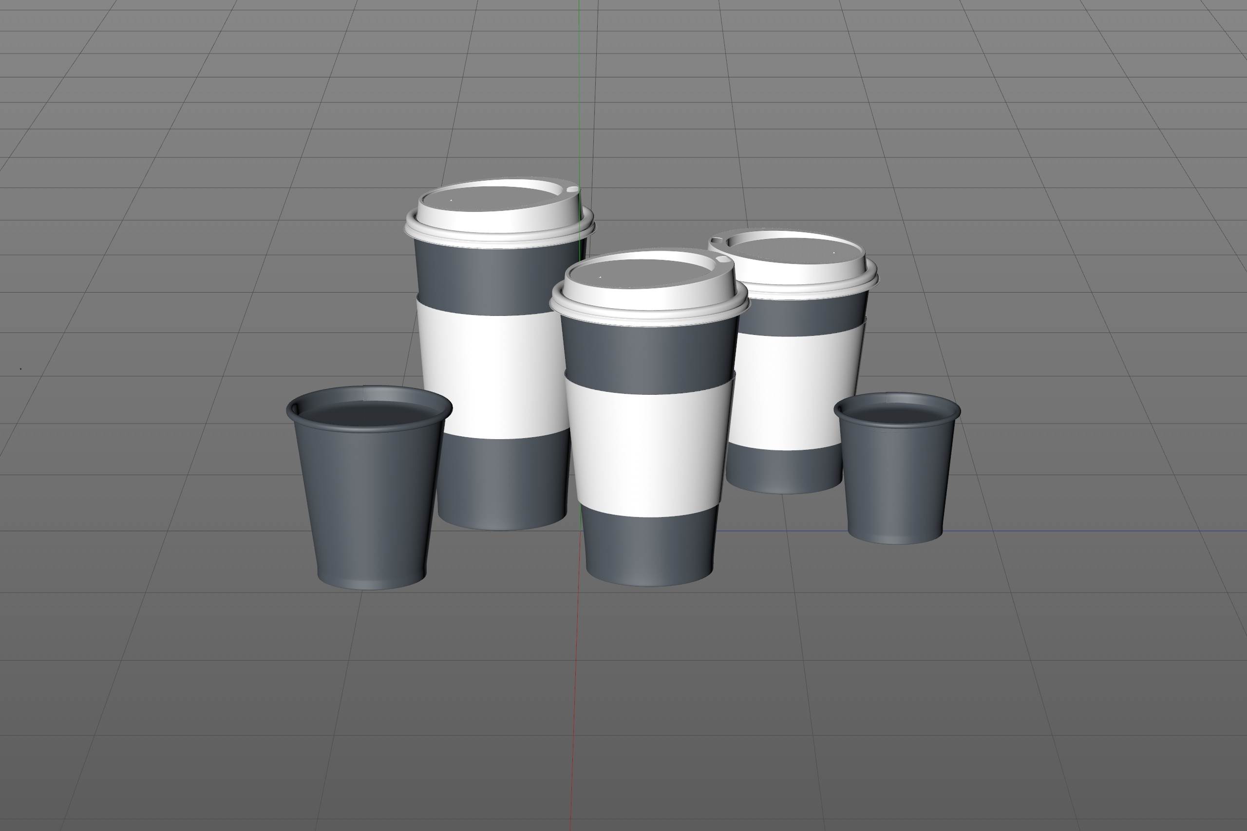 Group of Paper Coffee-To-Go Cups 3D model pack (4oz, 6oz, 12oz, 16oz, 20oz)