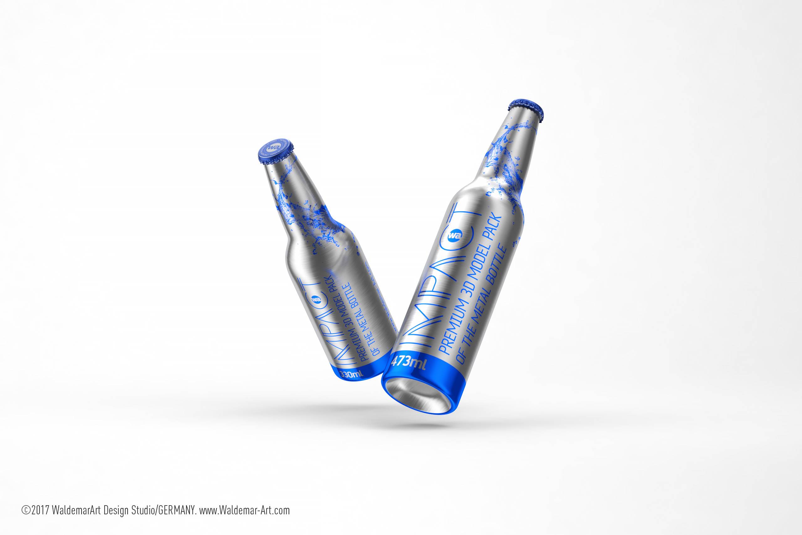 Impact Ball/Rexam metal bottles (long neck) 330 and 473ml packaging 3d model pack